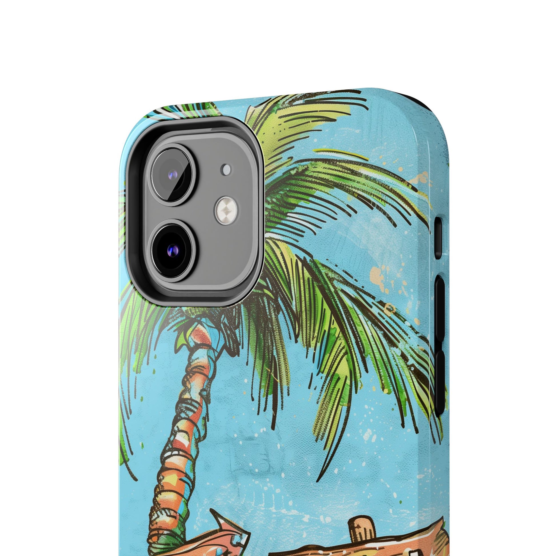 Durable Phone Case with Beach Scene and Palm Tree - Tropical Paradise Protective Cover