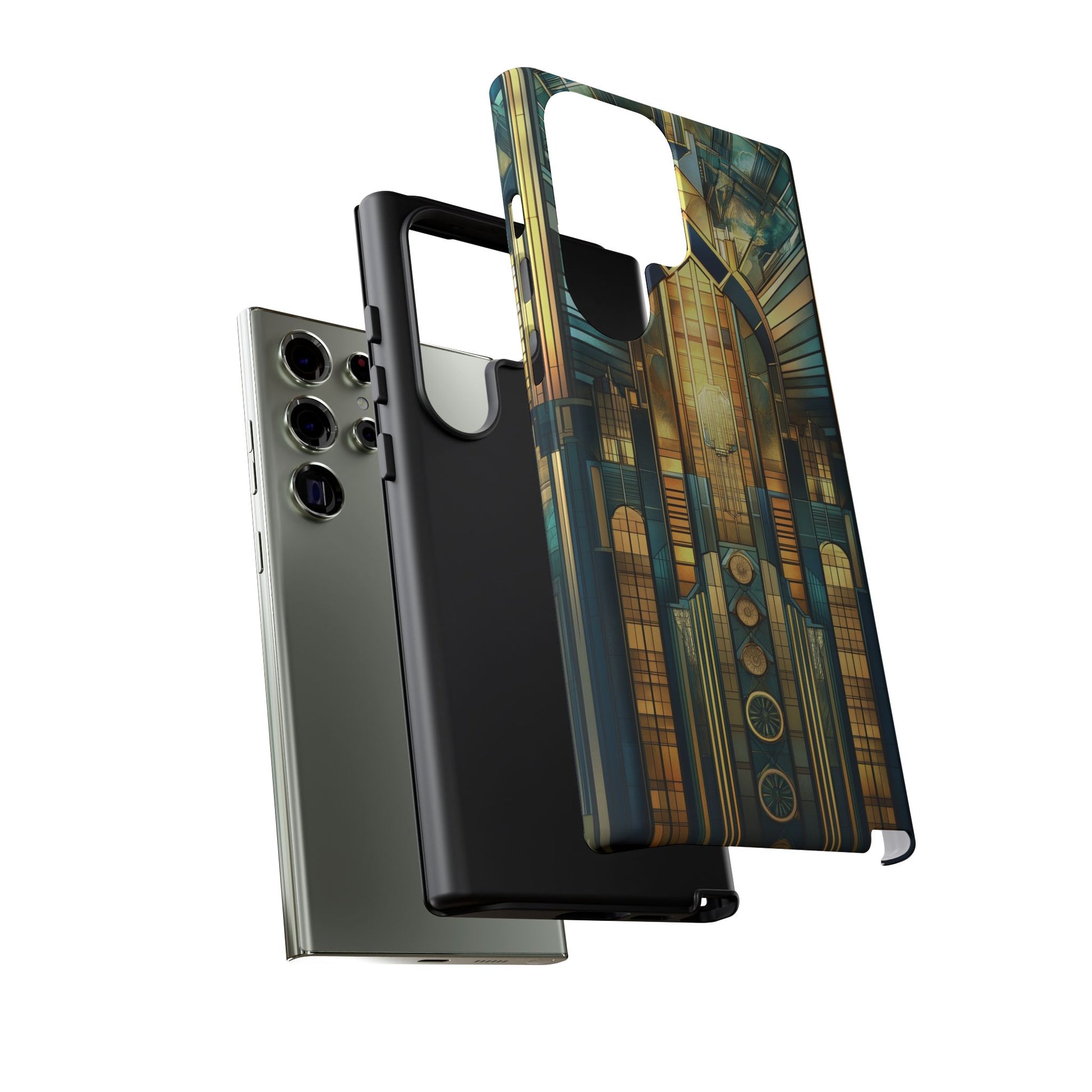 Phone Case Art Deco City Frank Lloyd Wright Teal Gold Protective Covers, Stylish Accessories, Great Gatsby Noir Nouveau iPhone 14 15 16 Pro