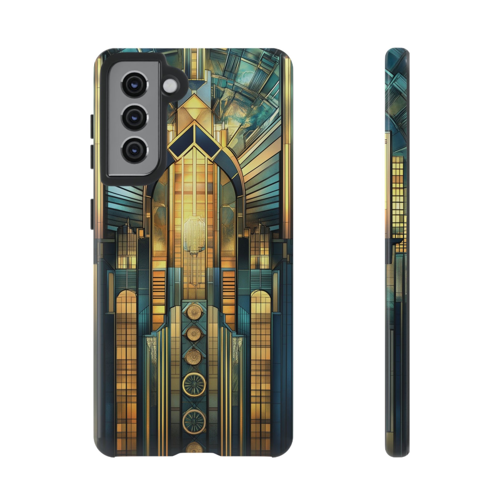 Phone Case Art Deco City Frank Lloyd Wright Teal Gold Protective Covers, Stylish Accessories, Great Gatsby Noir Nouveau iPhone 14 15 16 Pro