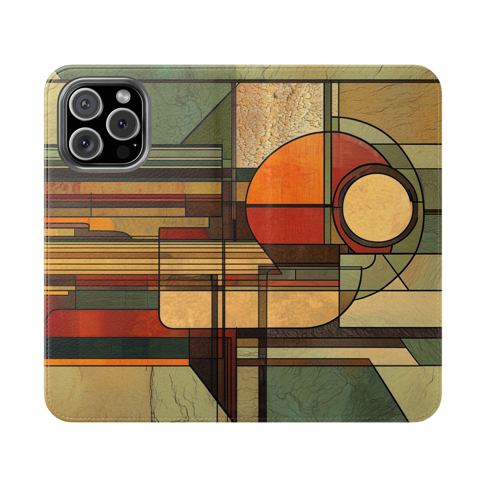 Art Deco Flip Case Prairie Style Stained Glass Inspired by Frank Lloyd Wright, Phone Covers, Colorful Protective Accessories, Unique