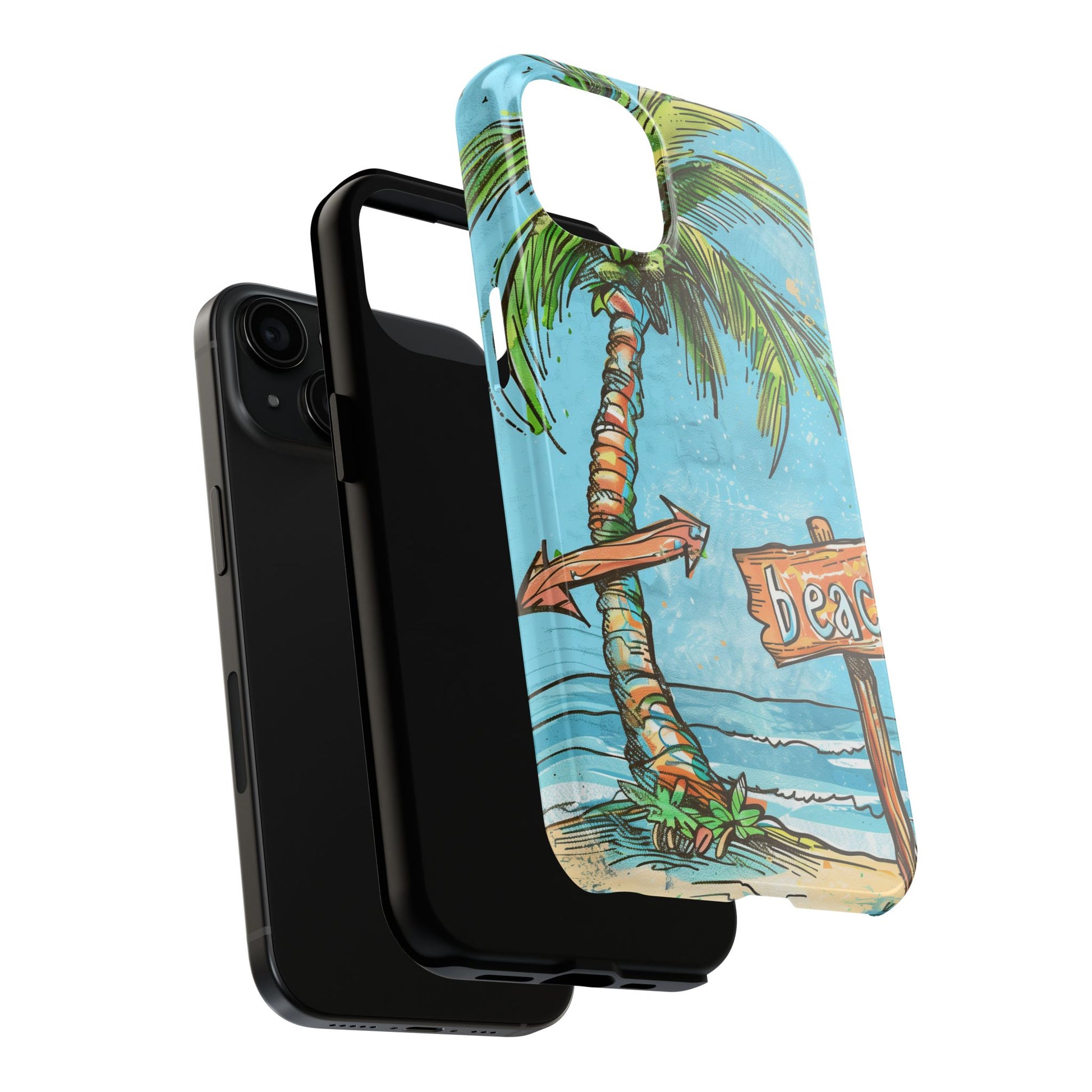 Durable Phone Case with Beach Scene and Palm Tree - Tropical Paradise Protective Cover