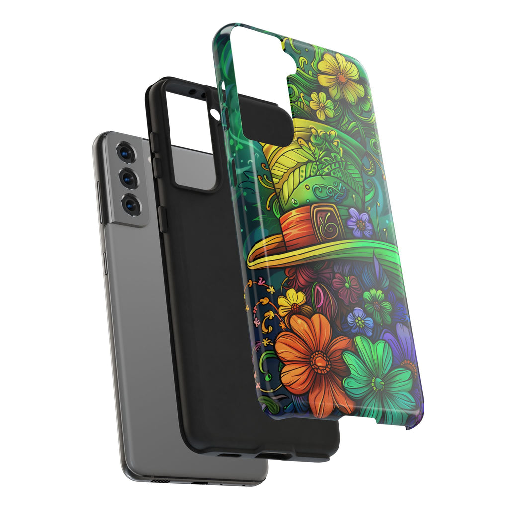 Rainbow St. Patricks Day Good Lucky Phone Case Green Shamrock Protective Tough Durable iPhone 13 14 15 16 Pro Max Plus Galaxy Top Hat Charm