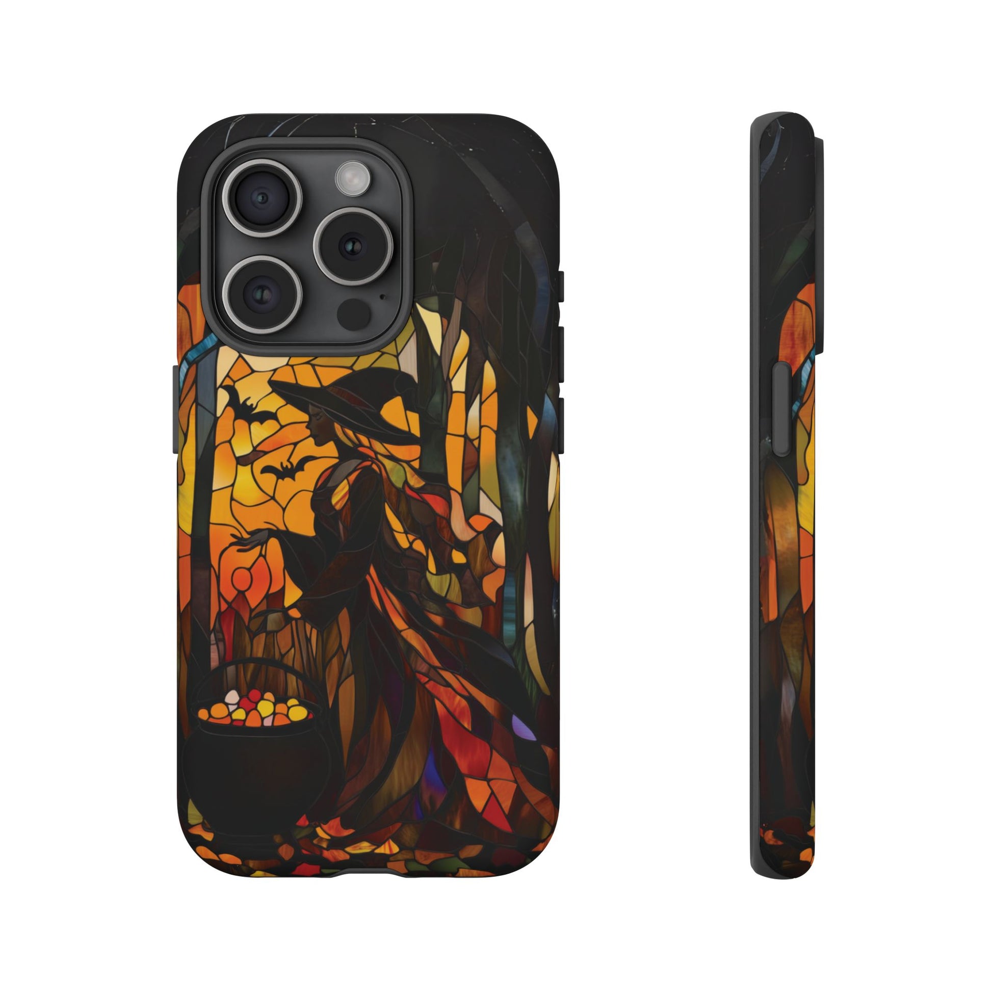 Halloween Witch Stained Glass Effect Dark Academia Spooky Fall Witchy Pumpkin Bats Seasonal Fall Mosaic Case iPhone 13 14 15 16 Pro Max