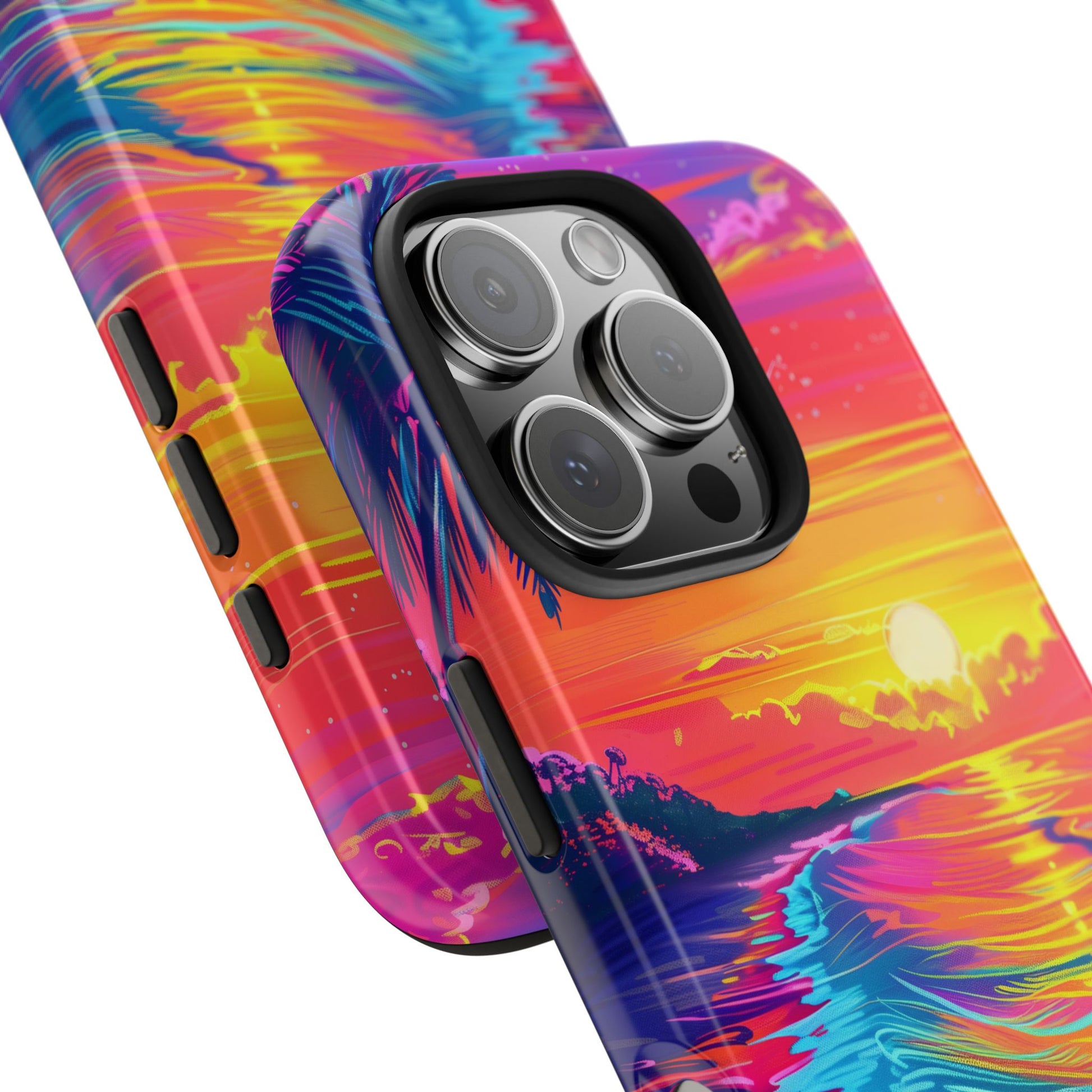 Tough Beach Sunrise Phone Case - Durable Case Lisa Frank Inspired Beach Art - Vibrant Beach Design - Colorful Phone Case for Beach Lovers