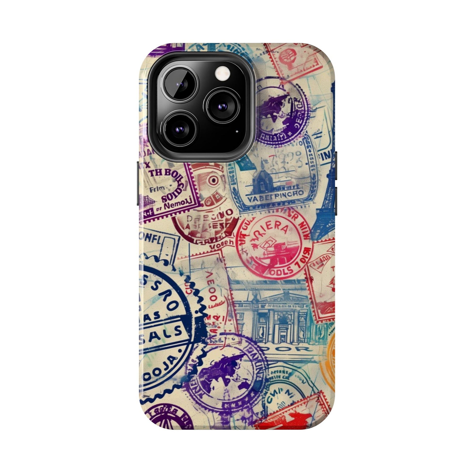 Travel Stamps Tough Phone Case - Durable Vintage Travel Stamps Design - Adventure Inspired Phone Case - Protective Case with travel stamps