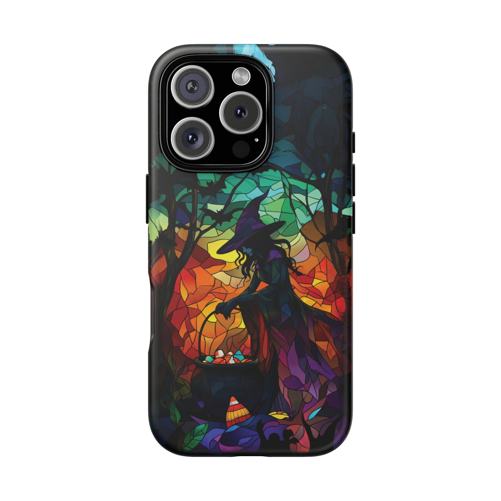 Halloween Witch Stained Glass Dark Academia Spooky Fall Witchy Pumpkin Bats Seasonal Fall Mosaic Case iPhone 13 14 15 16 Pro Max