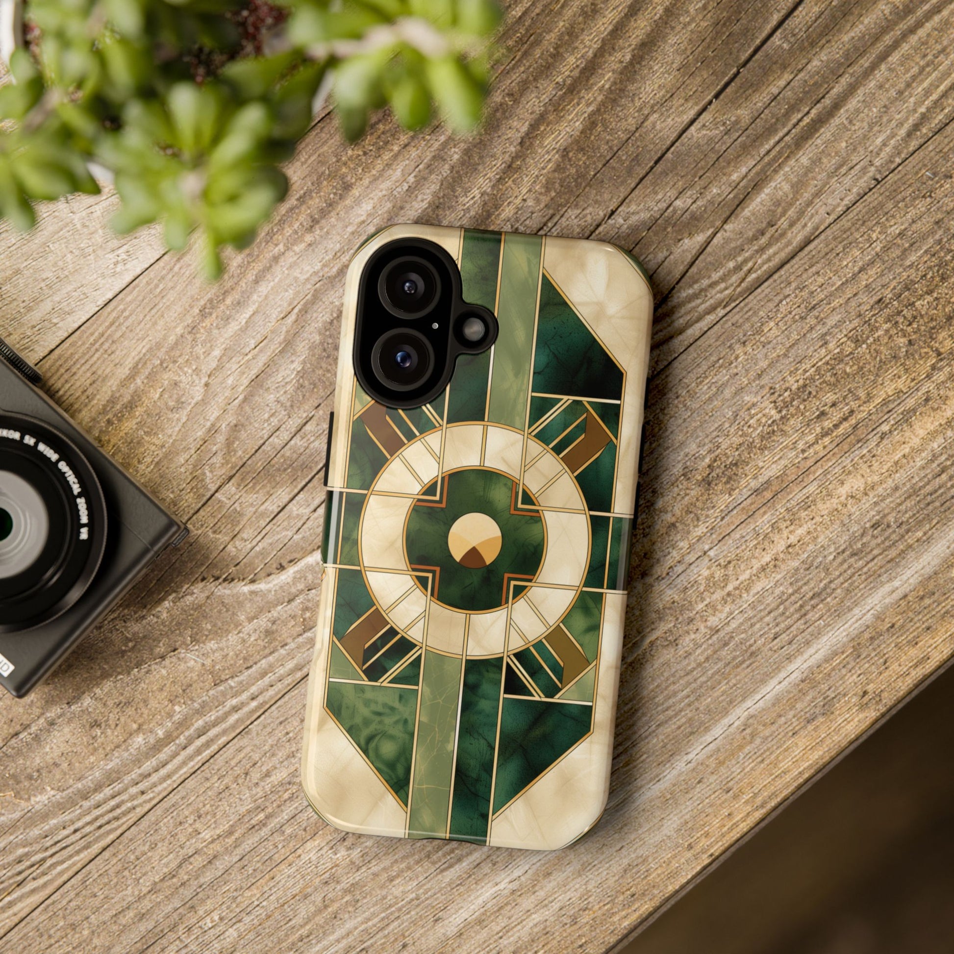 Green Frank Lloyd Wright Inspired Phone Case Geometric Elegance Stained Glass Art Deco Marble Gold 13 14 15 16 iPhone Pro Max Galaxy Pixel