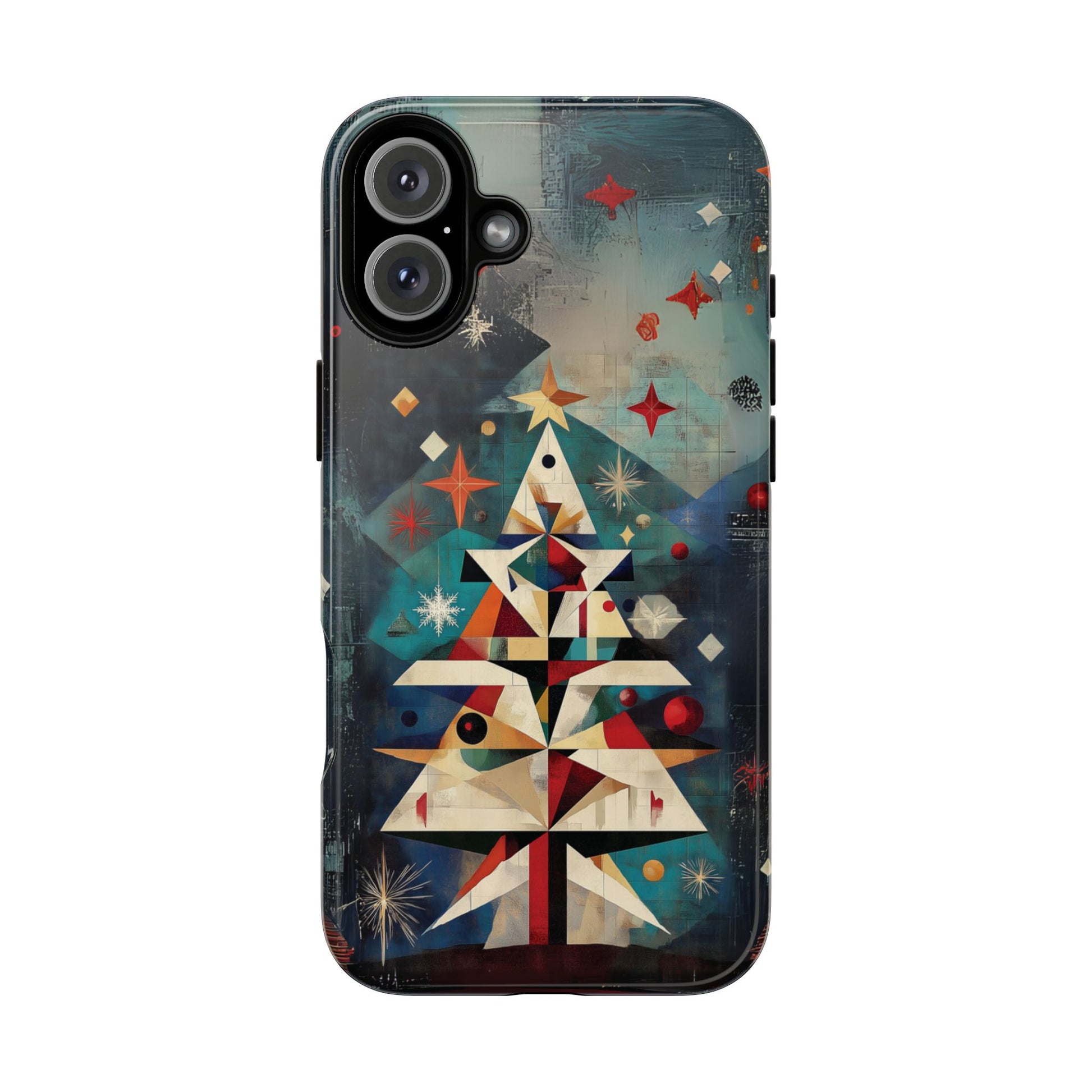 Mosaic Festive Christmas Tree Art Deco Stained Glass Phone Case Rankin Bass Style MidMod Design iPhone 13 14 15 16 Pro Max Pixel Galaxy