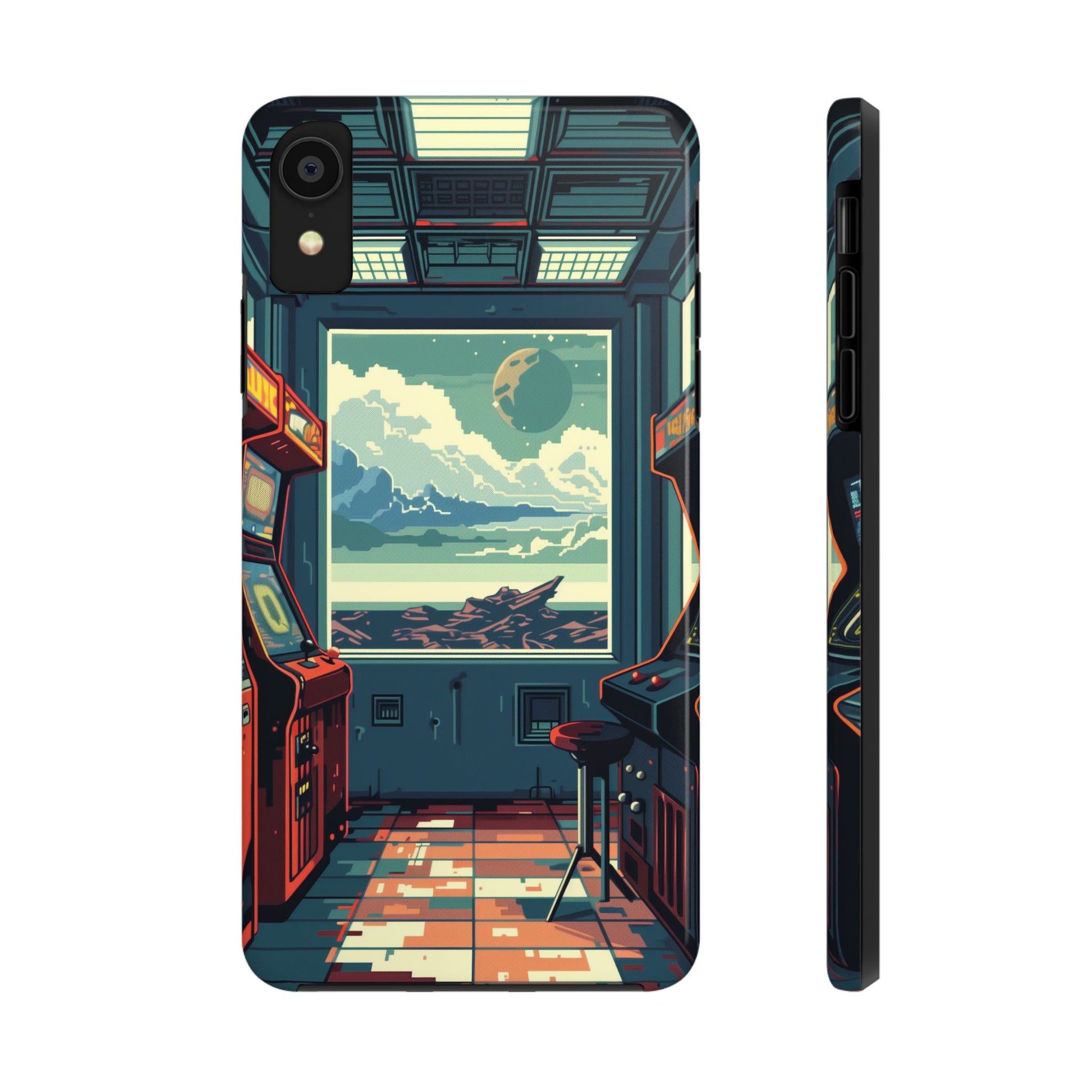Durable iPhone Case with Outer Space Arcade Design - Protective Space Themed Cover - Fun and Sturdy Phone Accessory - Retro Gift