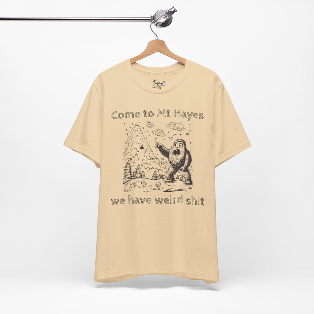 Alien Conspiracy Unisex Tee, Bigfoot Mountain Sketch Shirt, UFO Weird Stuff Tshirt, California Men's Top, Space Extraterrestrial Shirt