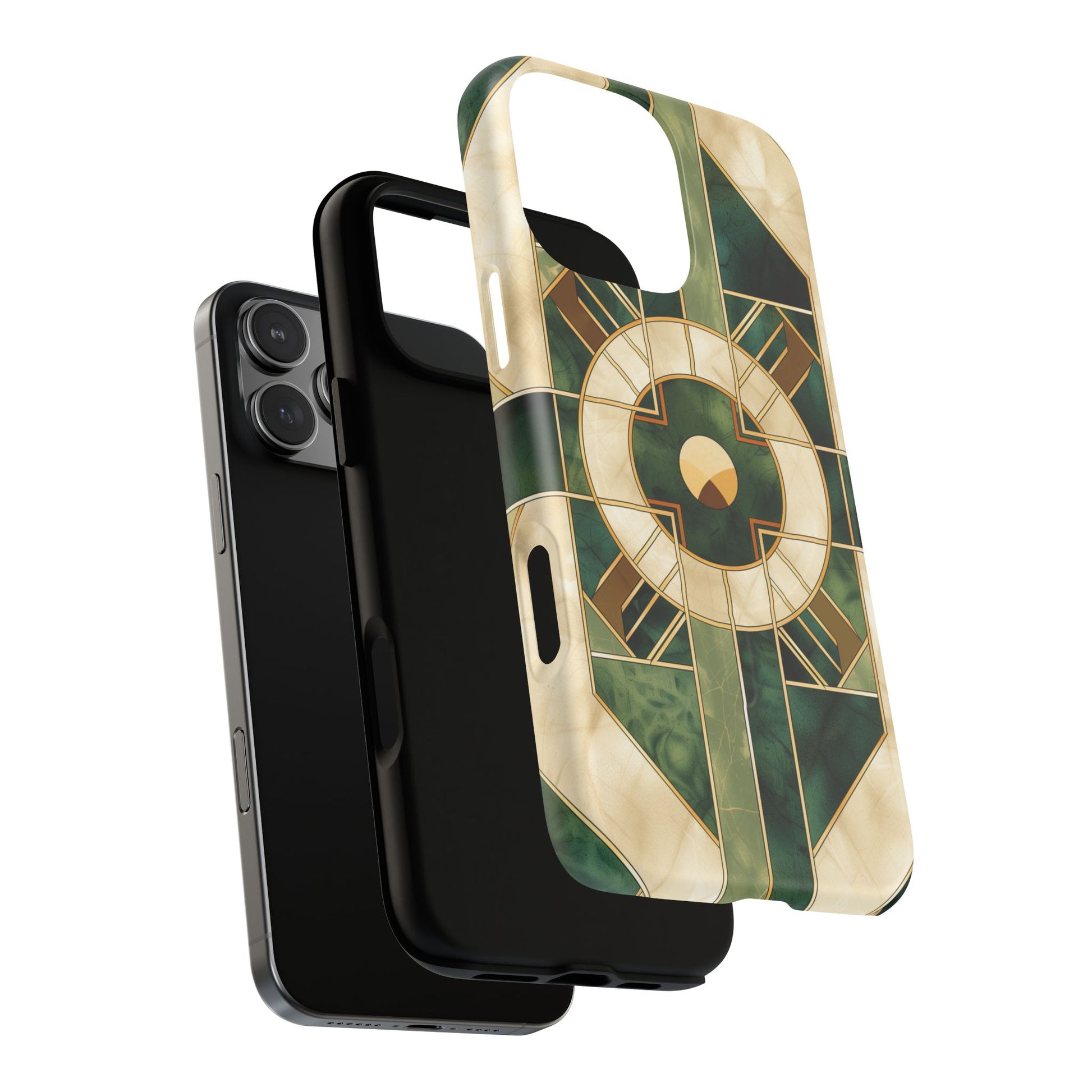 Green Frank Lloyd Wright Magsafe Inspired Case Geometric Elegance Marble Gold Stained Glass Art Deco iPhone 14 15 16 Pro Max Plus MagSafe