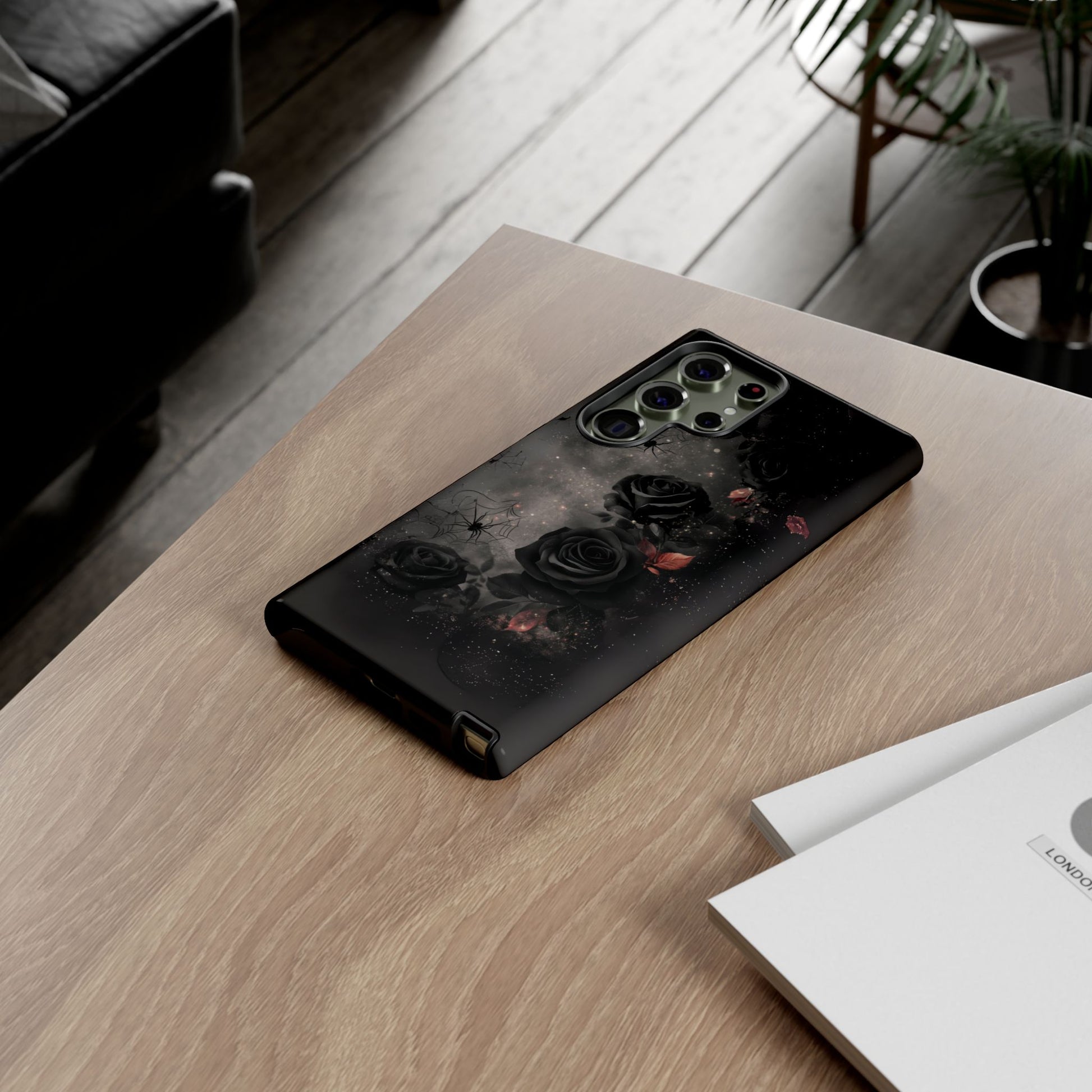 Gothic Floral Phone Case Dark Academia Black Roses Spider Webs Space Witchcraft Night Sky iPhone 13 14 15 16 Pro Max Galaxy Pixel