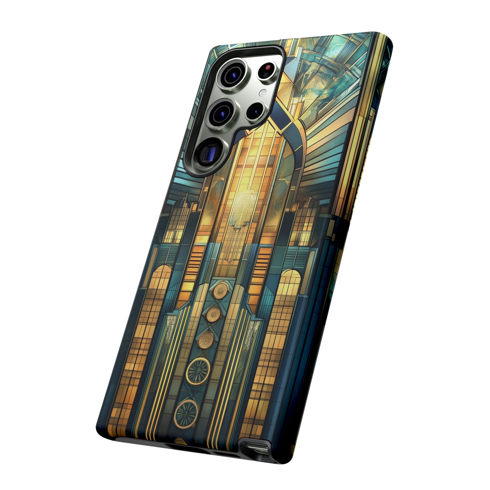 Phone Case Art Deco City Frank Lloyd Wright Teal Gold Protective Covers, Stylish Accessories, Great Gatsby Noir Nouveau iPhone 14 15 16 Pro