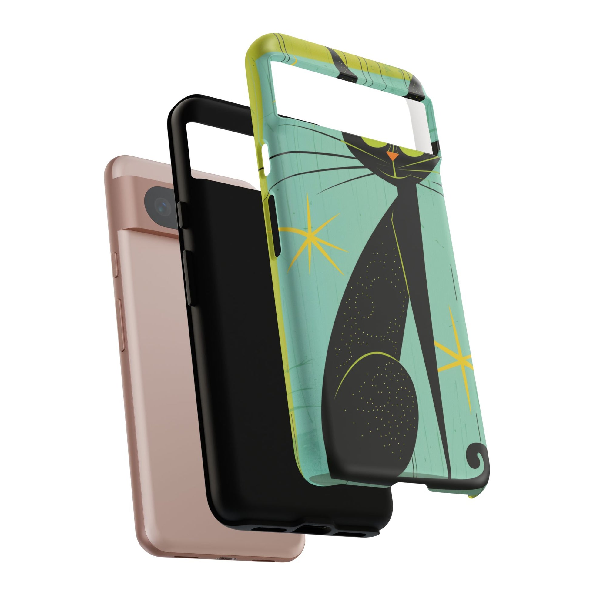 Mid-Century Modern Phone Case, Mid Mod Android Case, Atomic Cats Android Case, Retro Chic Smartphone Cover, Unique Artistic Phone Accessory