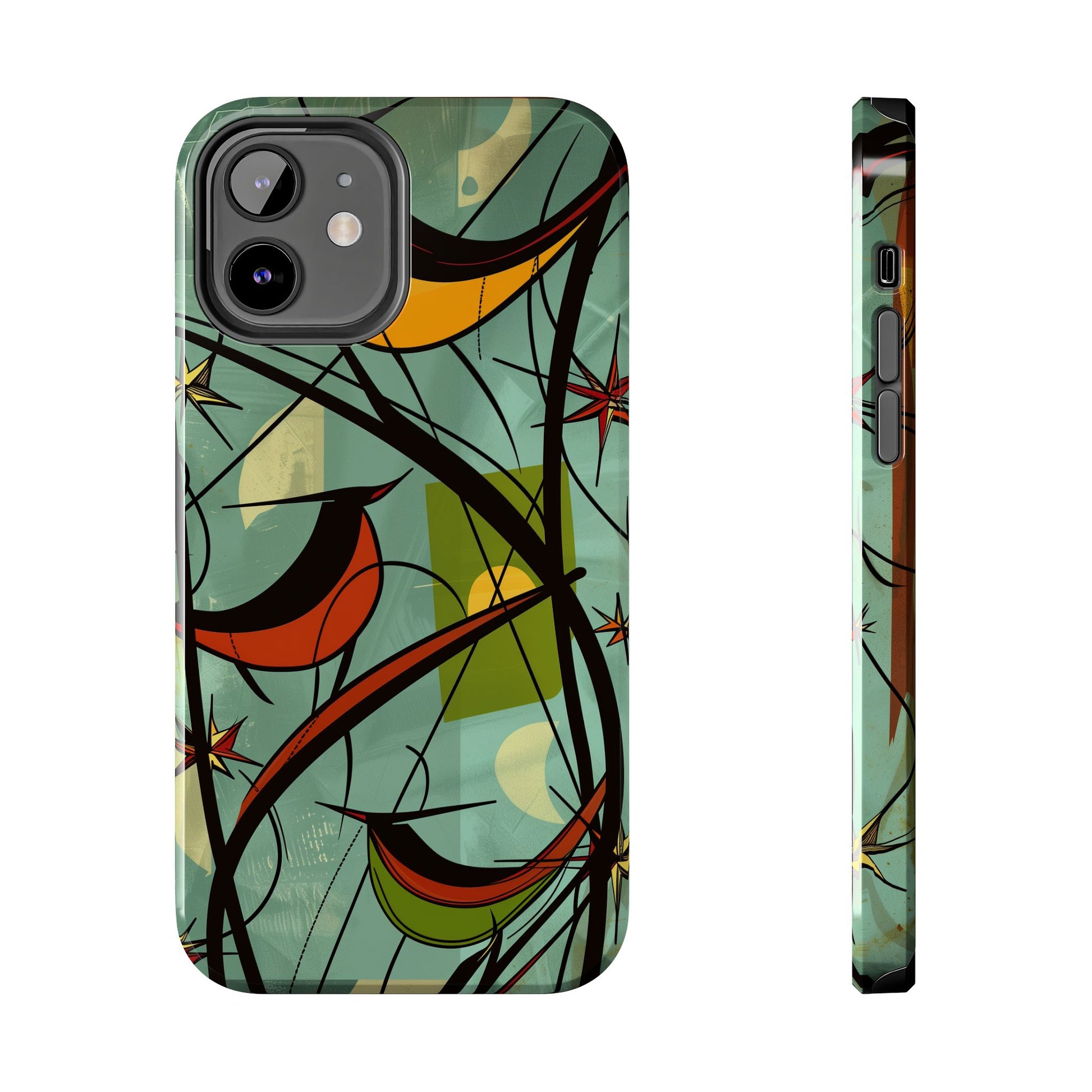 Mid Century Modern Animal Phone Case, Atomic Birds, Bird Iphone Case,Earth Tone Colors, Retro Style Smartphone Cover, iphone 14 Case, Apple