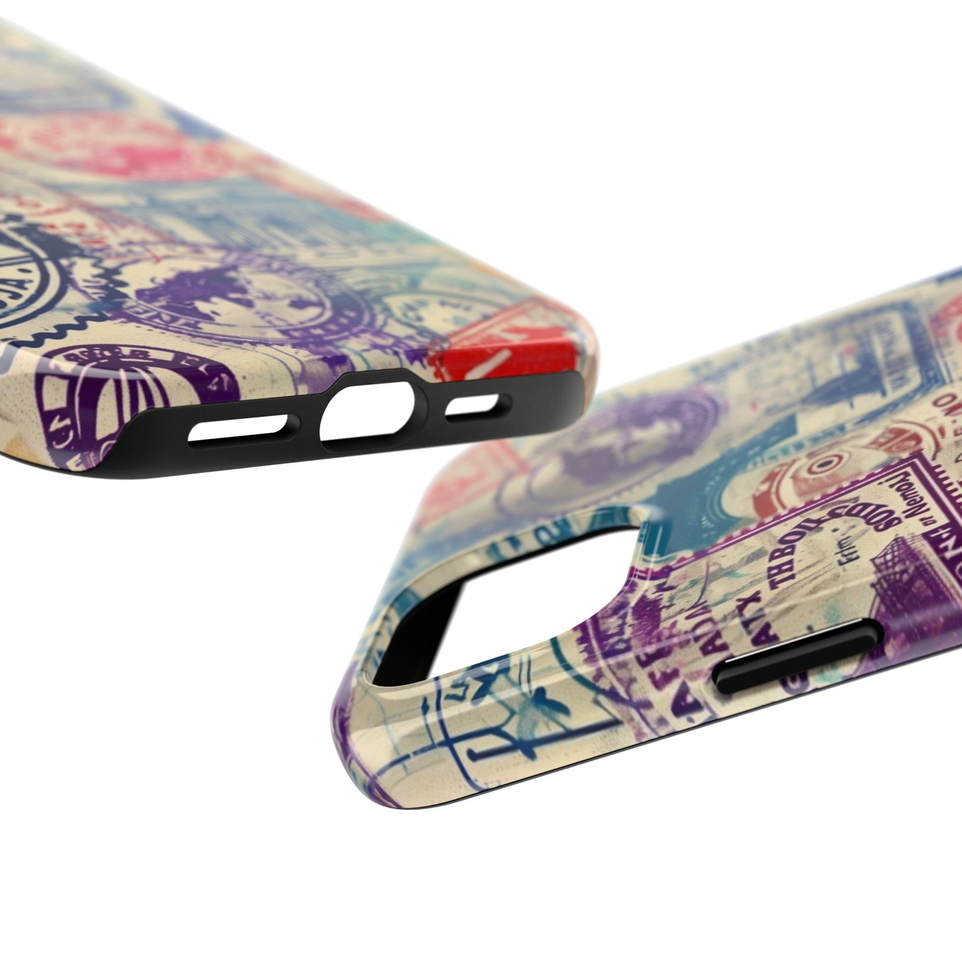Travel Stamps Tough Phone Case - Durable Vintage Travel Stamps Design - Adventure Inspired Phone Case - Protective Case with travel stamps