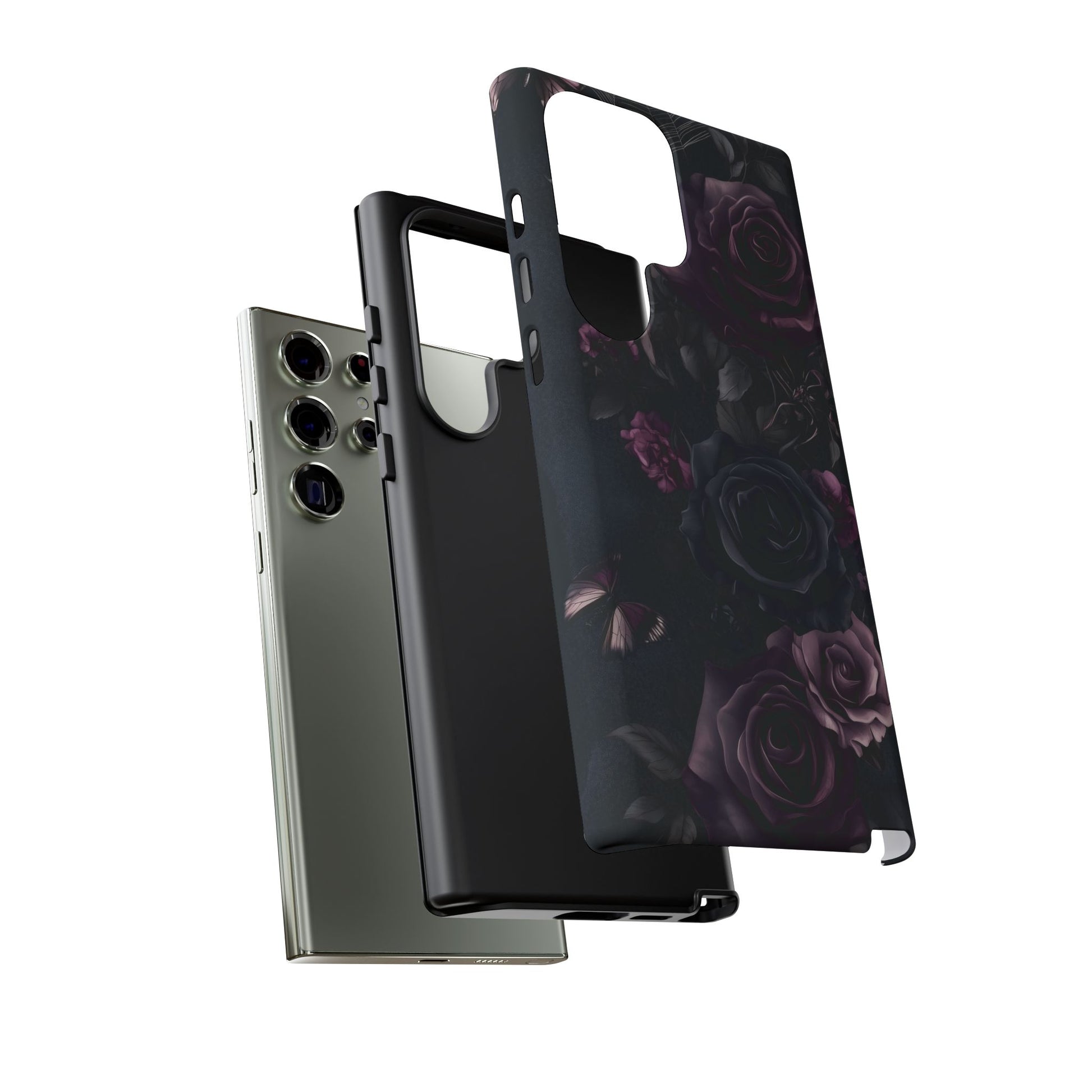 Gothic Floral Phone Case Dark Academia Black Roses Spider Webs Butterflies Witchcraft Night Sky iPhone 13 14 15 16 Pro Max Galaxy Pixel