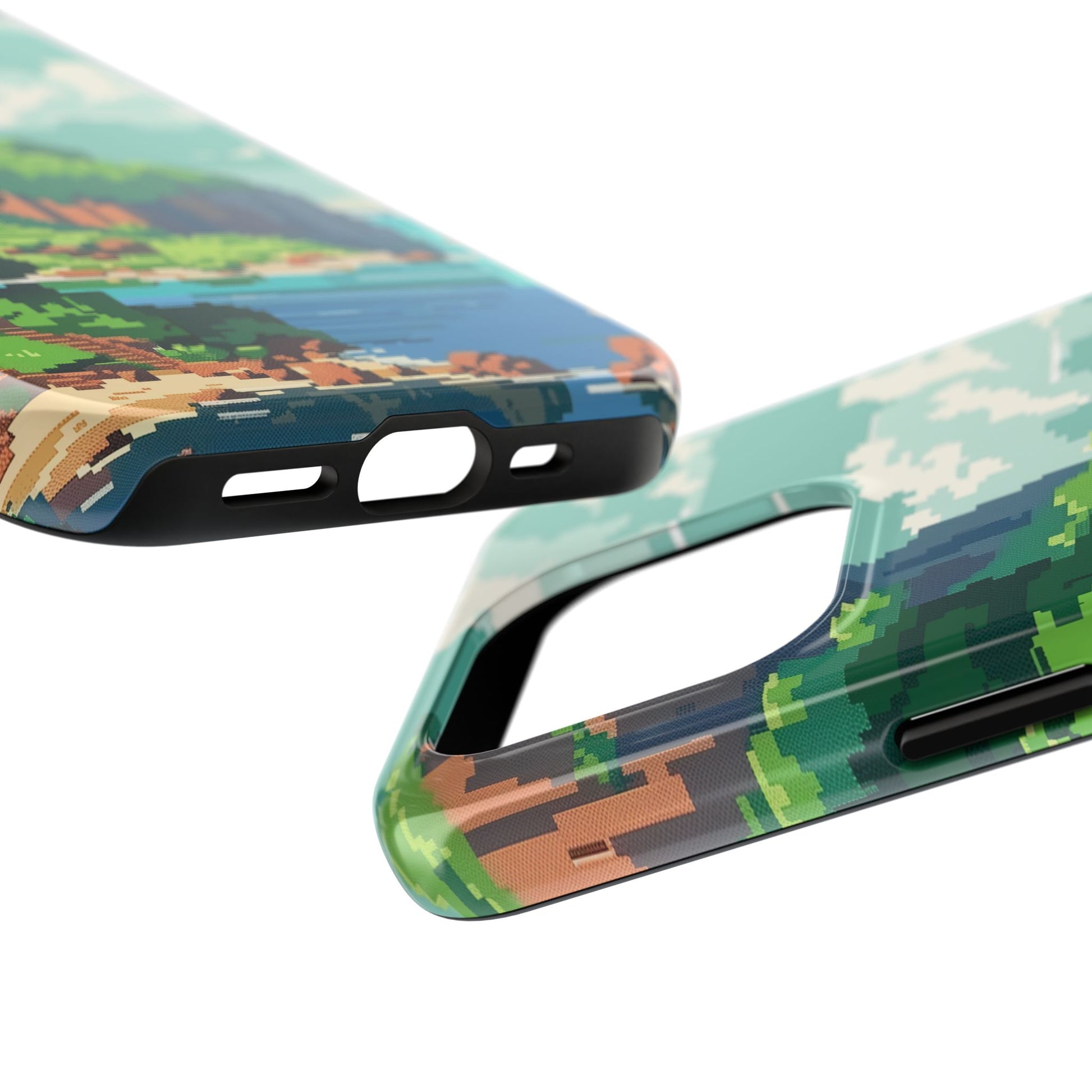 Pixel Art Video Game Landscapes Phone Case, Retro Gaming Pixelated Design, Geeky Gamer Phone Cover, Unique Video Game Art Accessories