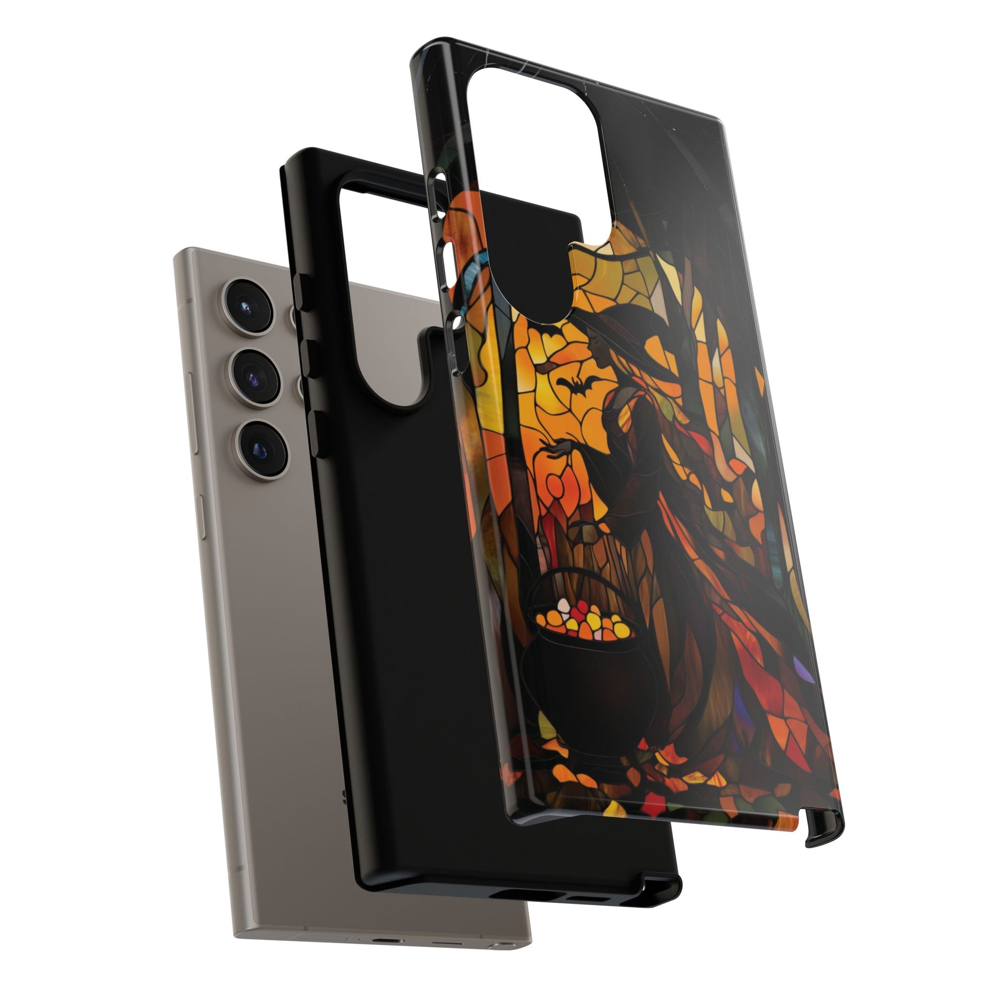 Halloween Witch Stained Glass Effect Dark Academia Spooky Fall Witchy Pumpkin Bats Seasonal Fall Mosaic Case iPhone 13 14 15 16 Pro Max