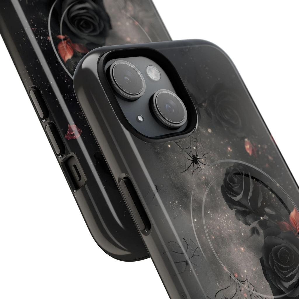 Magsafe Gothic Floral Phone Case Dark Academia Black Roses Spider Webs Butterflies Witchcraft Night Sky iPhone 14 15 Pro Max