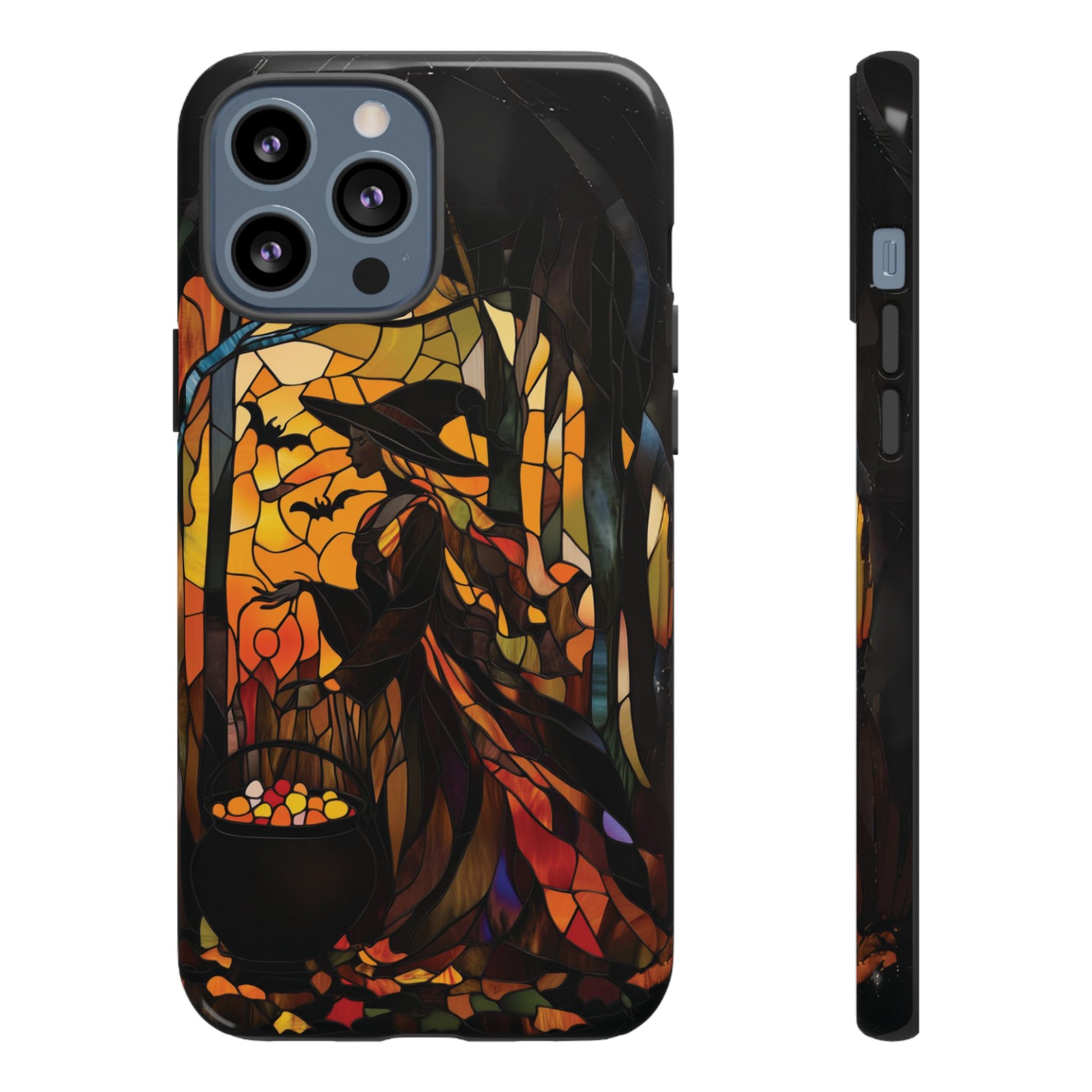 Halloween Witch Stained Glass Effect Dark Academia Spooky Fall Witchy Pumpkin Bats Seasonal Fall Mosaic Case iPhone 13 14 15 16 Pro Max