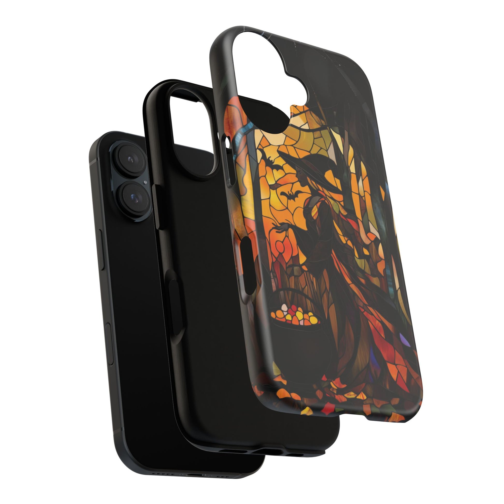 Halloween Witch Stained Glass Effect Dark Academia Spooky Fall Witchy Pumpkin Bats Seasonal Fall Mosaic Case iPhone 13 14 15 16 Pro Max