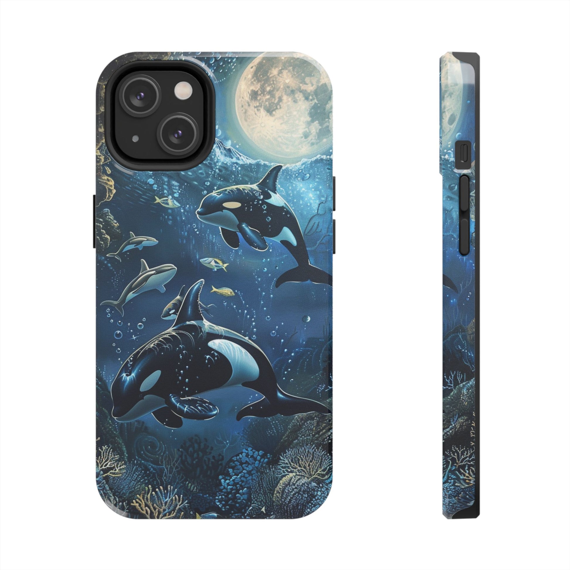 Orca Killer Whale Phone Case Ocean Moonlight Coral Reef Marine Life iPhone 13 14 15 16 pro max Sealife Oceanology Scuba Diving