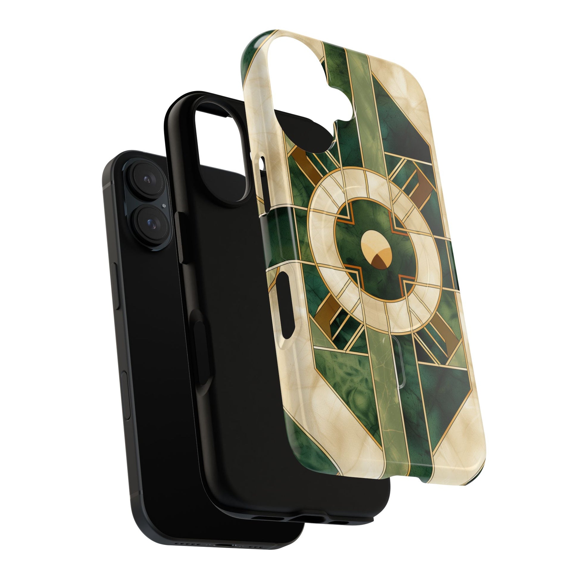 Green Frank Lloyd Wright Magsafe Inspired Case Geometric Elegance Marble Gold Stained Glass Art Deco iPhone 14 15 16 Pro Max Plus MagSafe