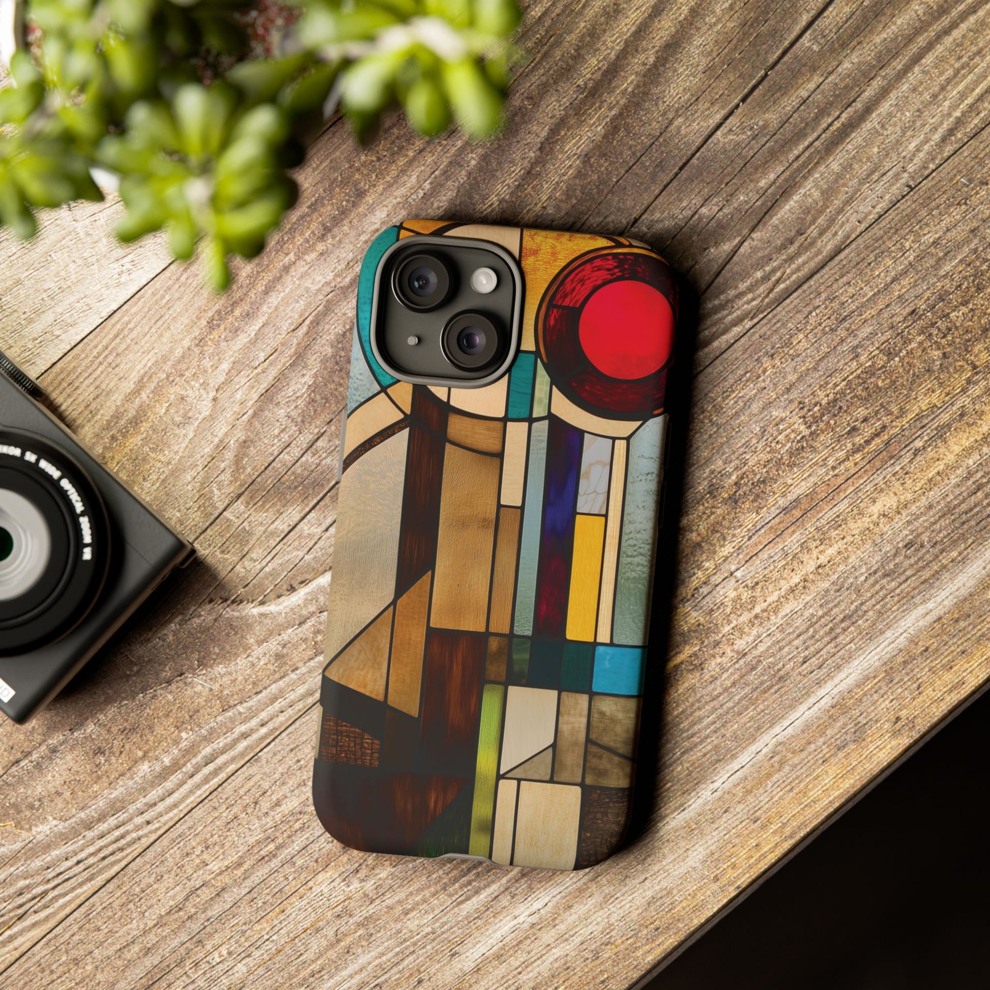 Stained Art Deco Glass Phone Case Frank Lloyd Wright Cottage Core Usonian Prairie Style Geometric Stylish  iPhone 14 15 16 Pro