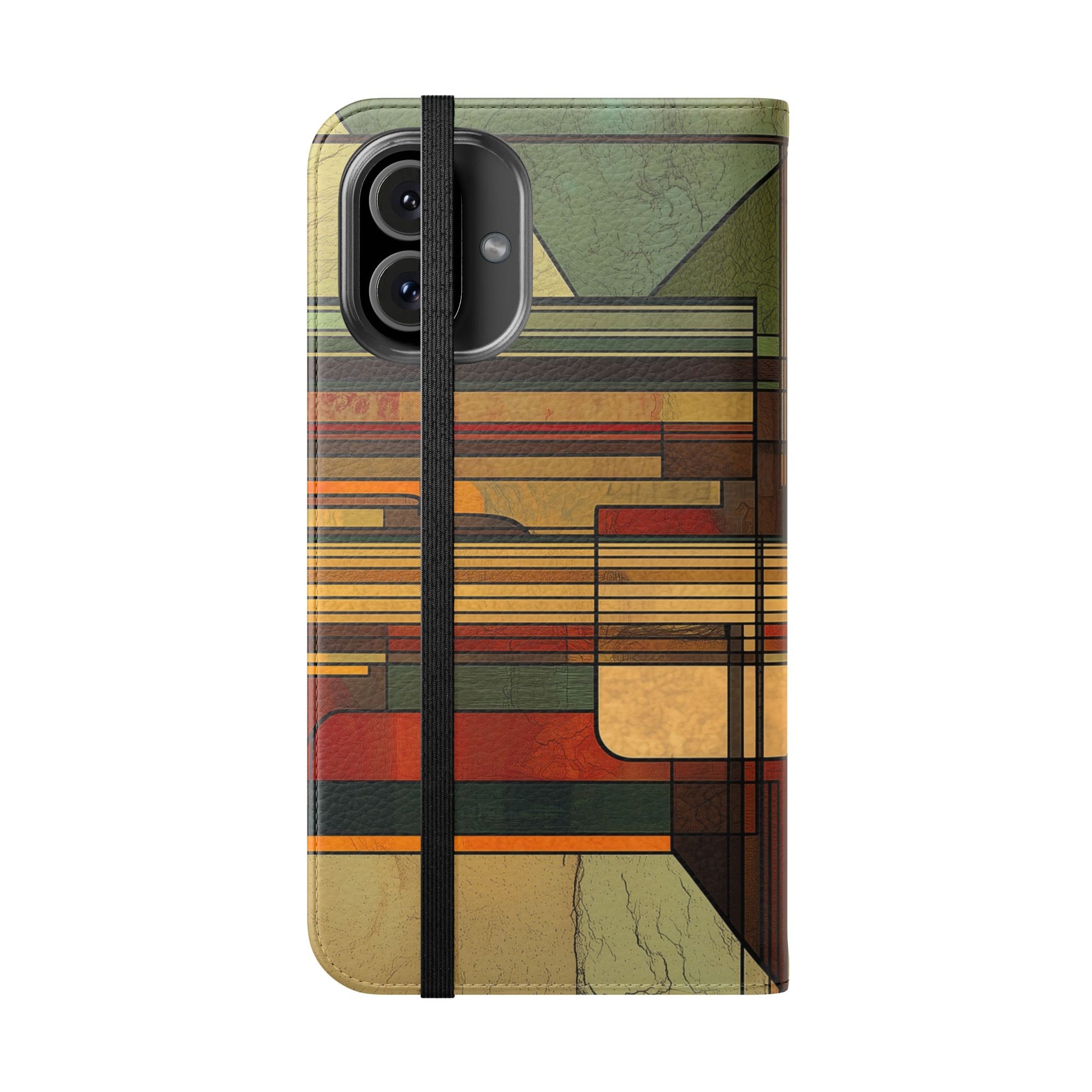 Art Deco Flip Case Prairie Style Stained Glass Inspired by Frank Lloyd Wright, Phone Covers, Colorful Protective Accessories, Unique