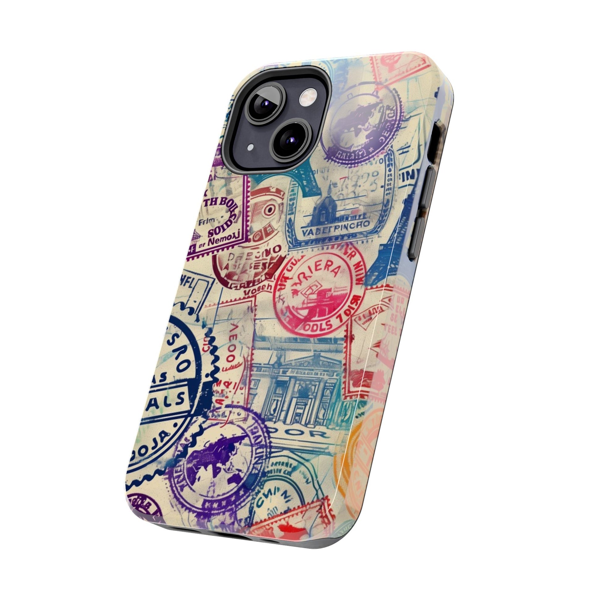 Travel Stamps Tough Phone Case - Durable Vintage Travel Stamps Design - Adventure Inspired Phone Case - Protective Case with travel stamps