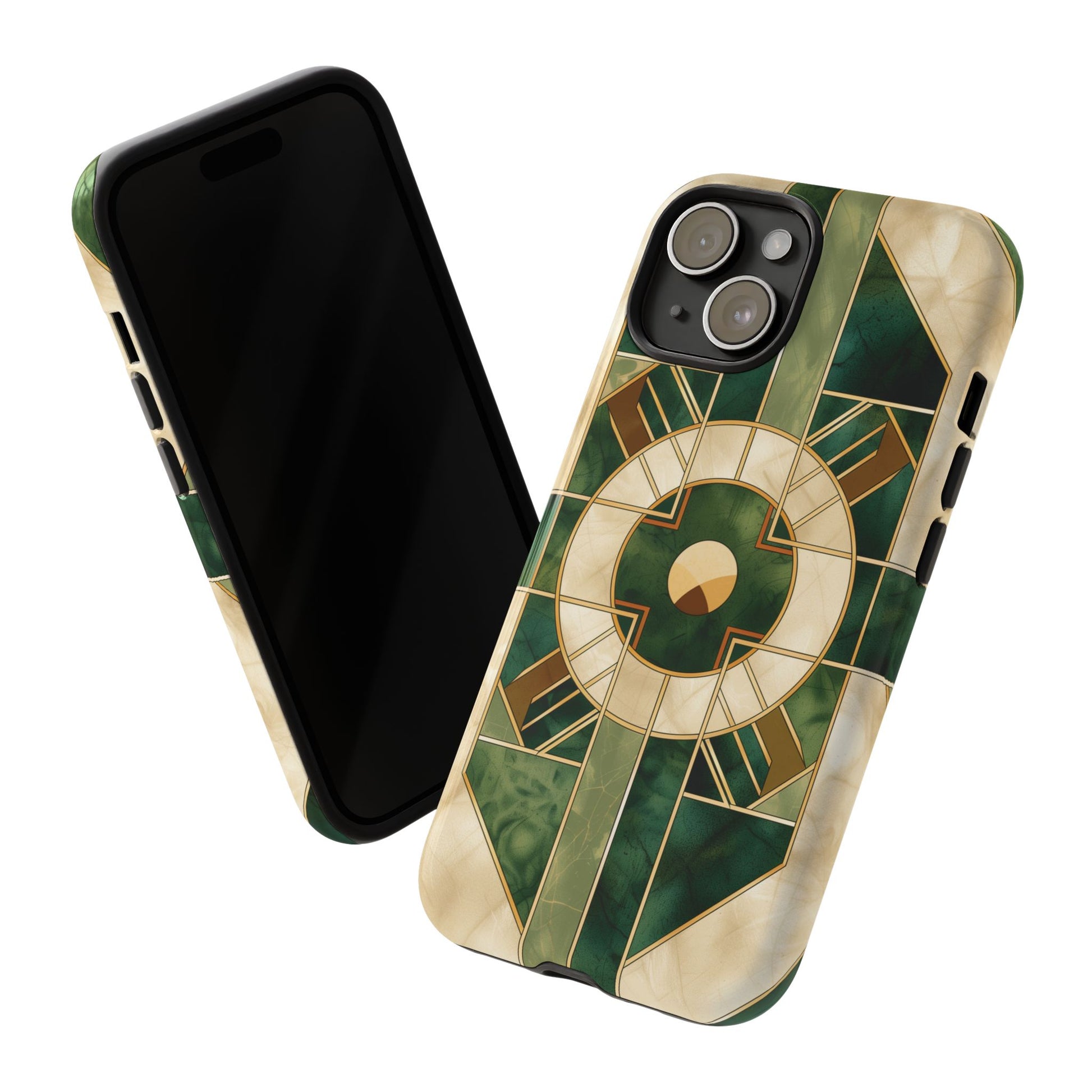 Green Frank Lloyd Wright Inspired Phone Case Geometric Elegance Stained Glass Art Deco Marble Gold 13 14 15 16 iPhone Pro Max Galaxy Pixel