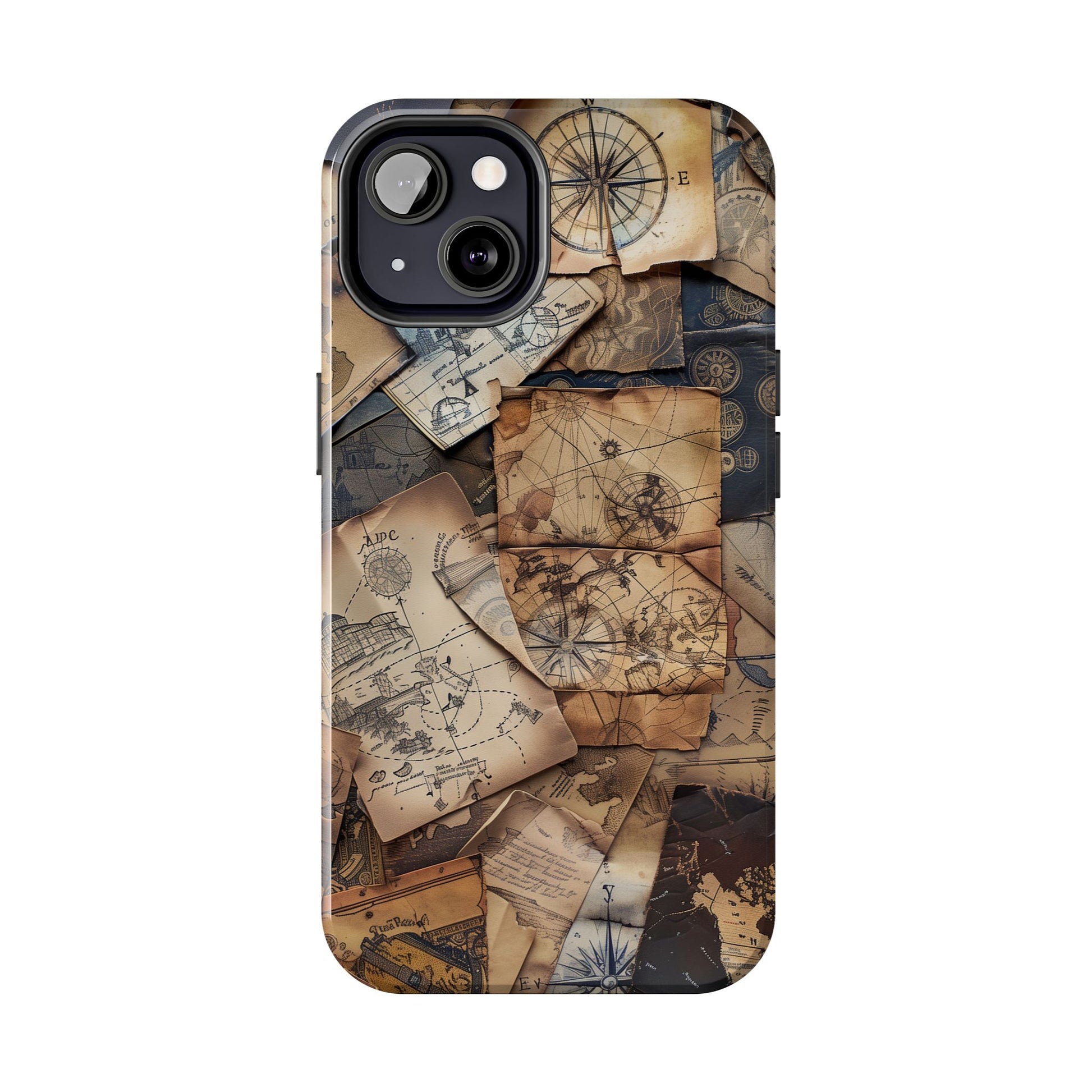 Double Layer Adventure Phone Case - Protective Phone Case Vintage Map and Compass Design - Dual Layer Case with Map Print
