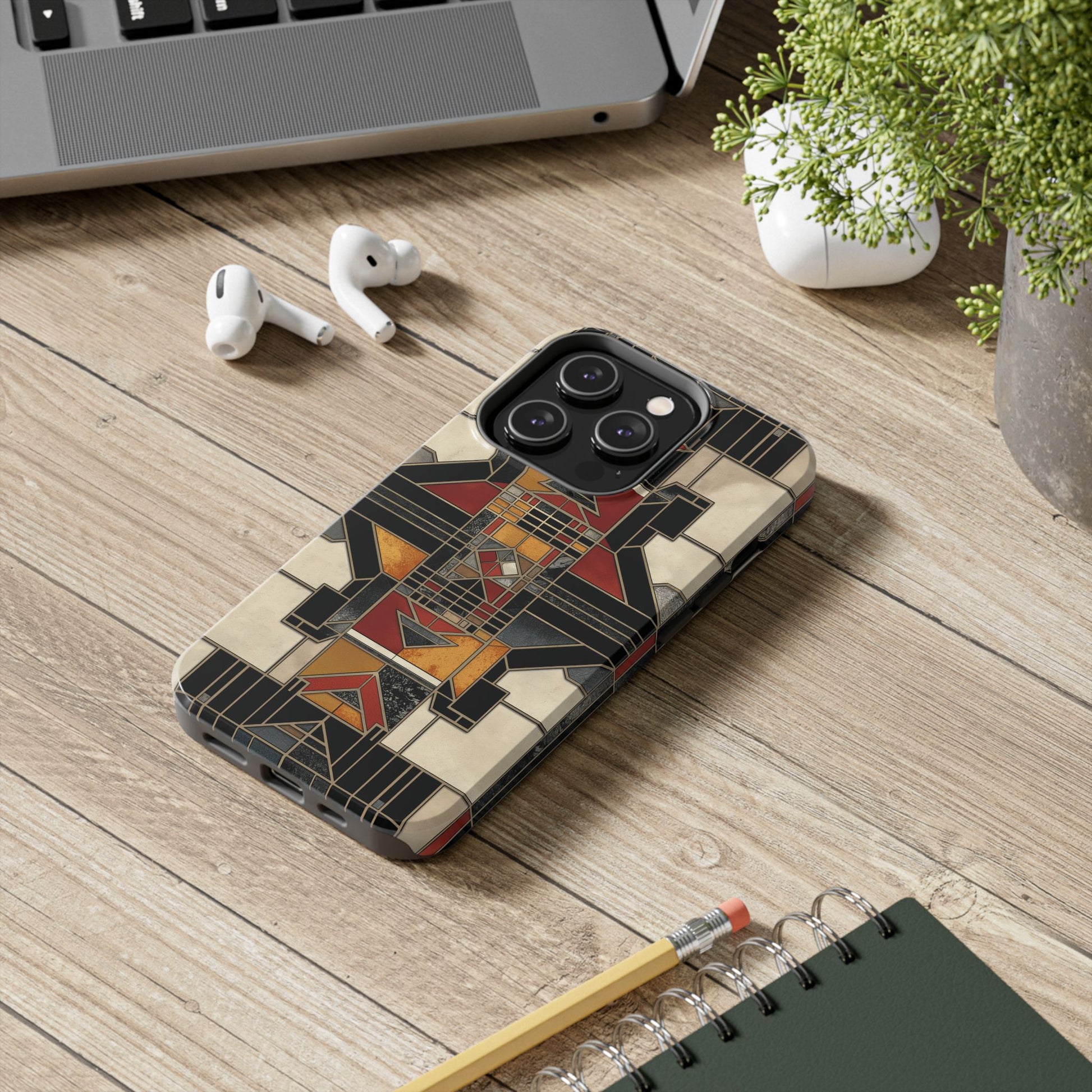 Frank Lloyd Wright Inspired Stained Glass Phone Case - Geometric Elegance for iPhone Models
