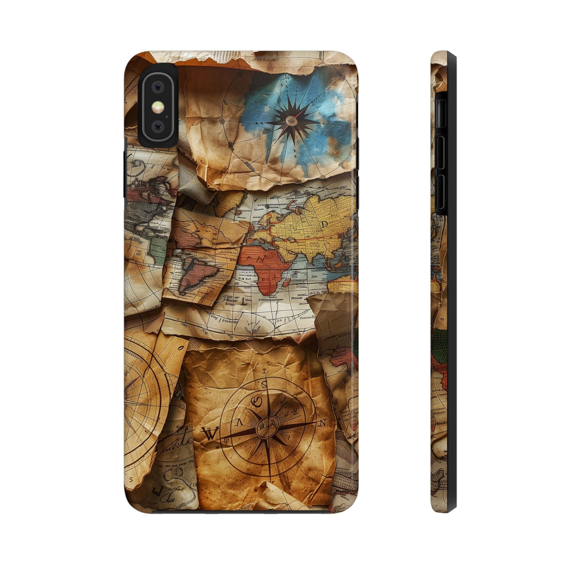 Double Layer Map Phone Case - Protective Phone Case Vintage Map Design - Durable Dual Layer Case with Map Print - Travel Inspired Phone Case