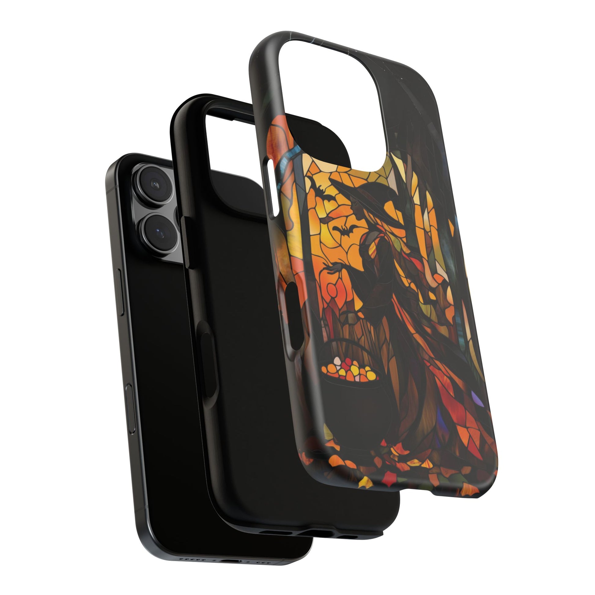 Halloween Witch Stained Glass Effect Dark Academia Spooky Fall Witchy Pumpkin Bats Seasonal Fall Mosaic Case iPhone 13 14 15 16 Pro Max
