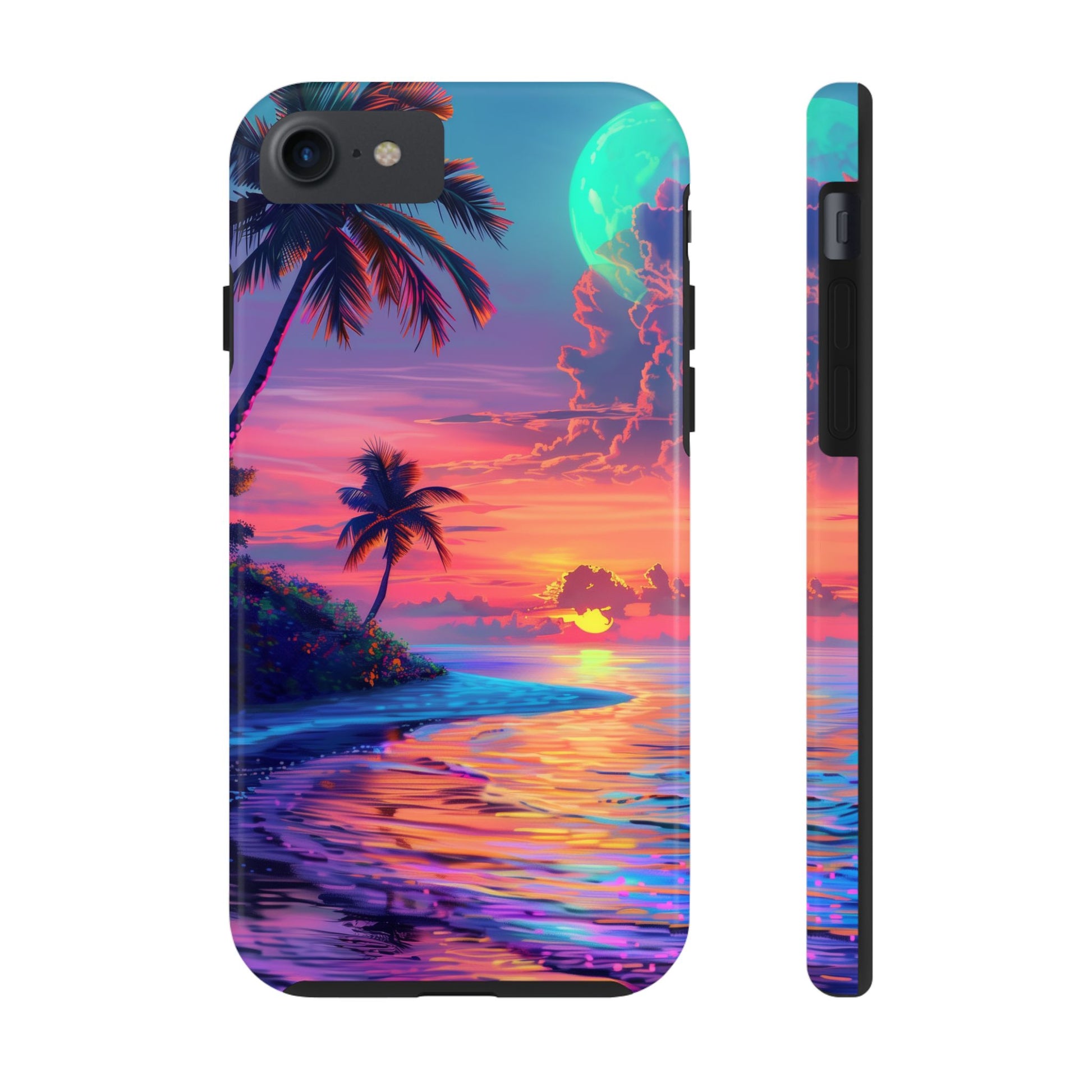 Tough Beach Scene Phone Case - Durable Phone Cover with Lisa Frank Inspired Beach Art - Protective Case with Vibrant Beach Design