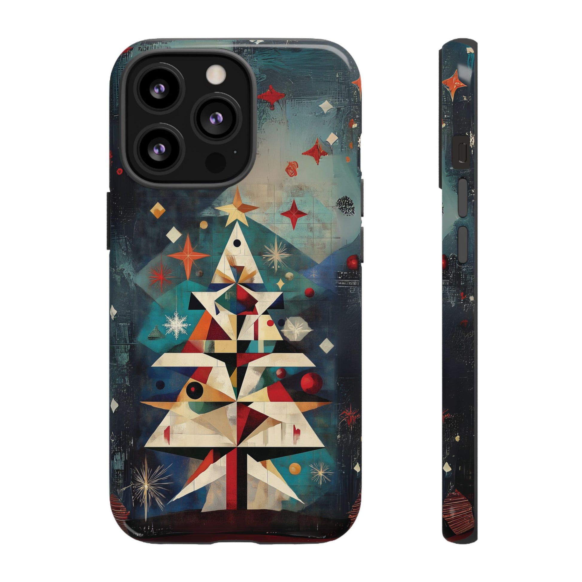 Mosaic Festive Christmas Tree Art Deco Stained Glass Phone Case Rankin Bass Style MidMod Design iPhone 13 14 15 16 Pro Max Pixel Galaxy