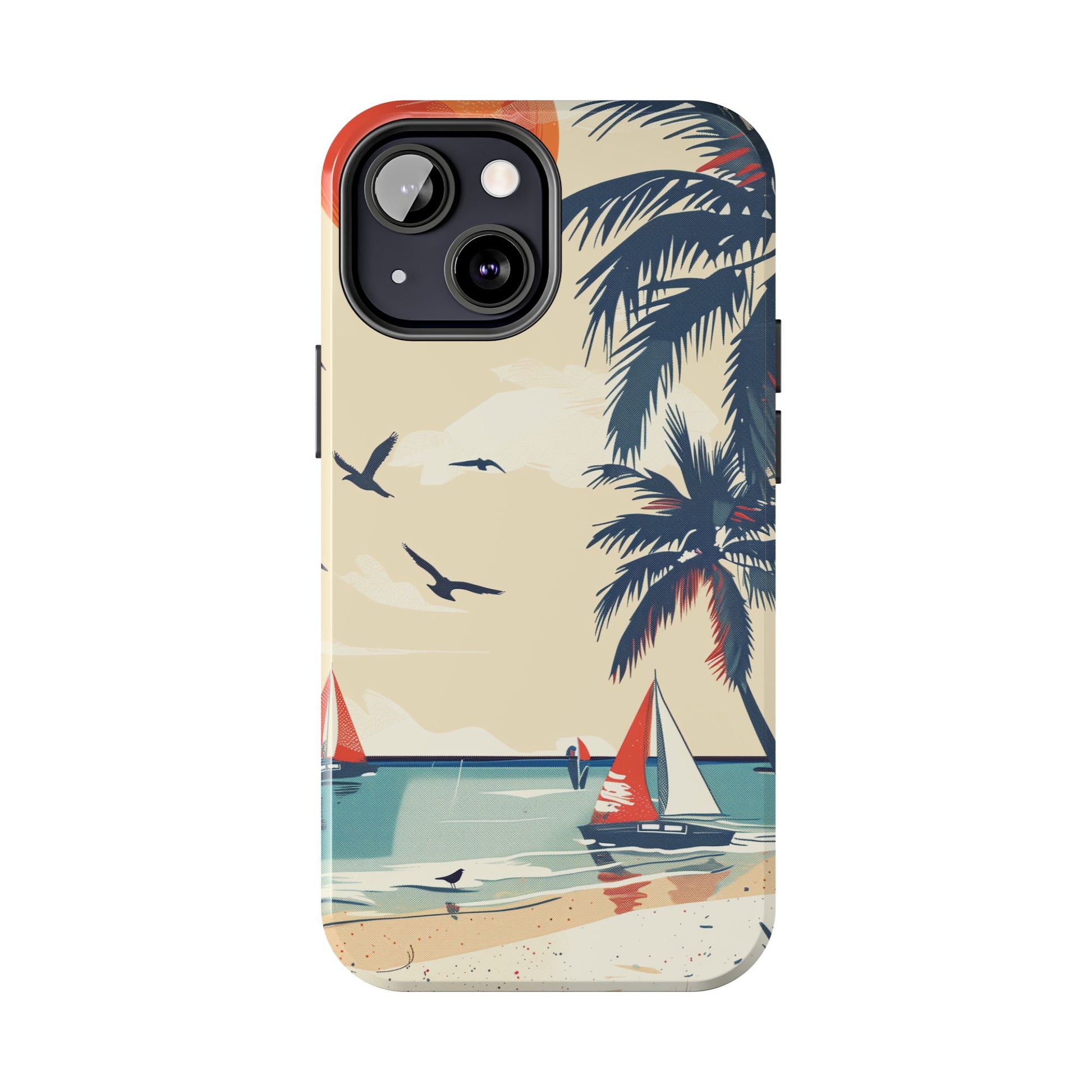 Retro Beach Scene Phone Case, Vintage Tropical Ocean iPhone Case, Summer Beach Phone Cover for iPhone, iphone 15 pro max