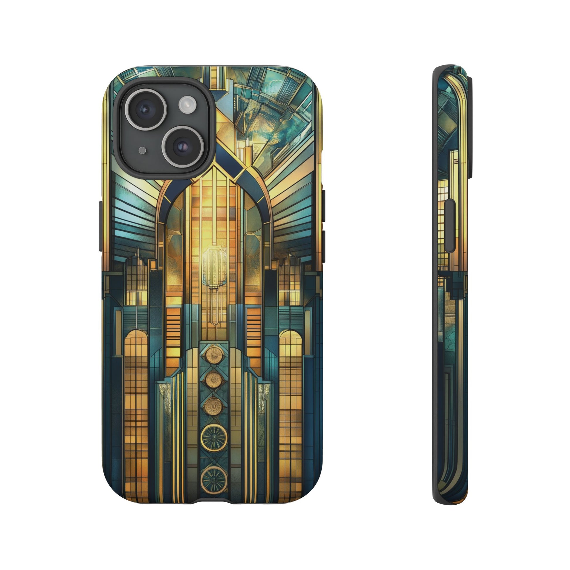 Phone Case Art Deco City Frank Lloyd Wright Teal Gold Protective Covers, Stylish Accessories, Great Gatsby Noir Nouveau iPhone 14 15 16 Pro
