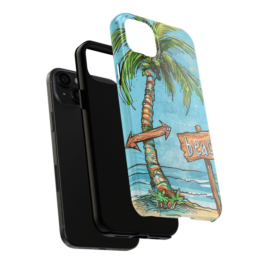 Durable Phone Case with Beach Scene and Palm Tree - Tropical Paradise Protective Cover