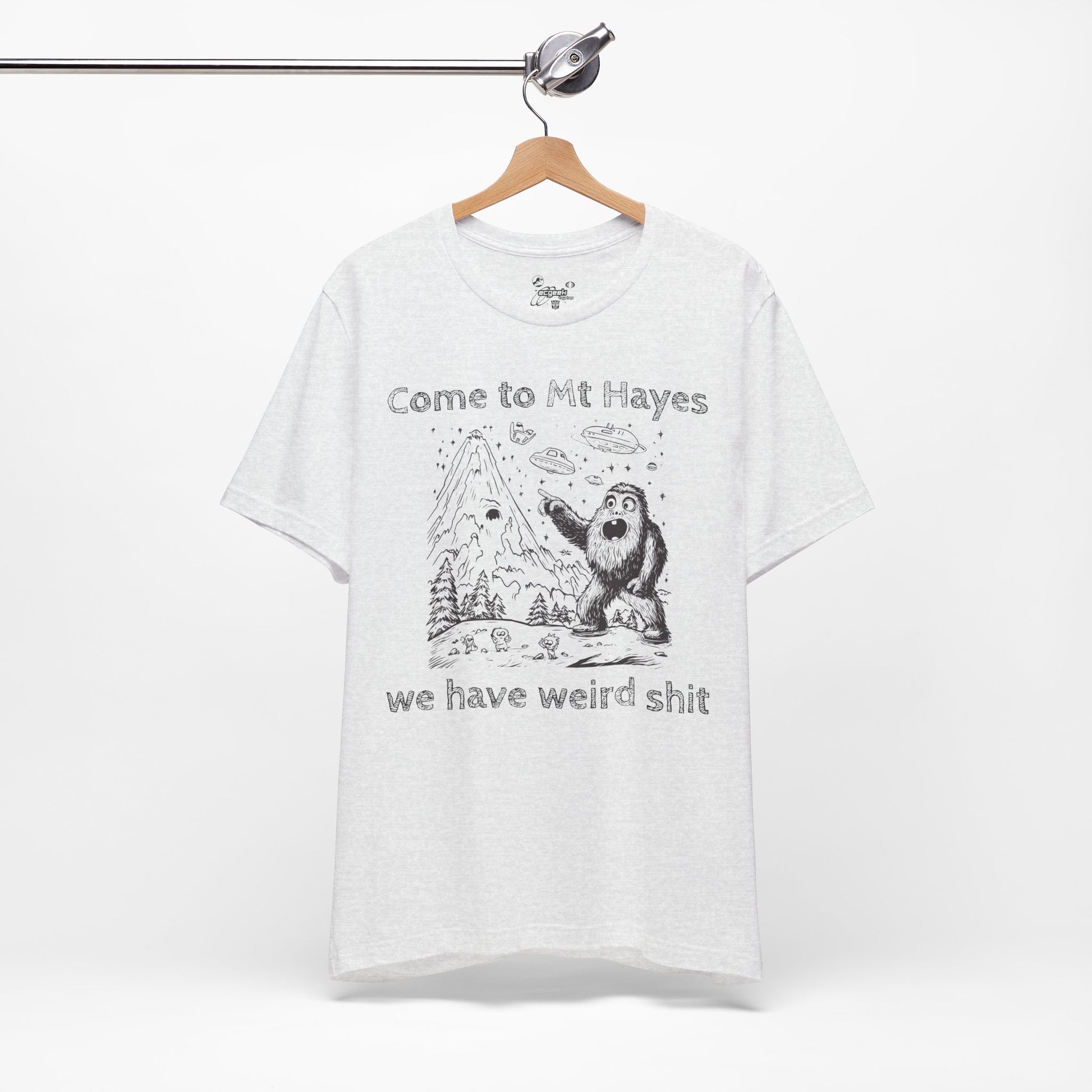 Alien Conspiracy Unisex Tee, Bigfoot Mountain Sketch Shirt, UFO Weird Stuff Tshirt, California Men's Top, Space Extraterrestrial Shirt