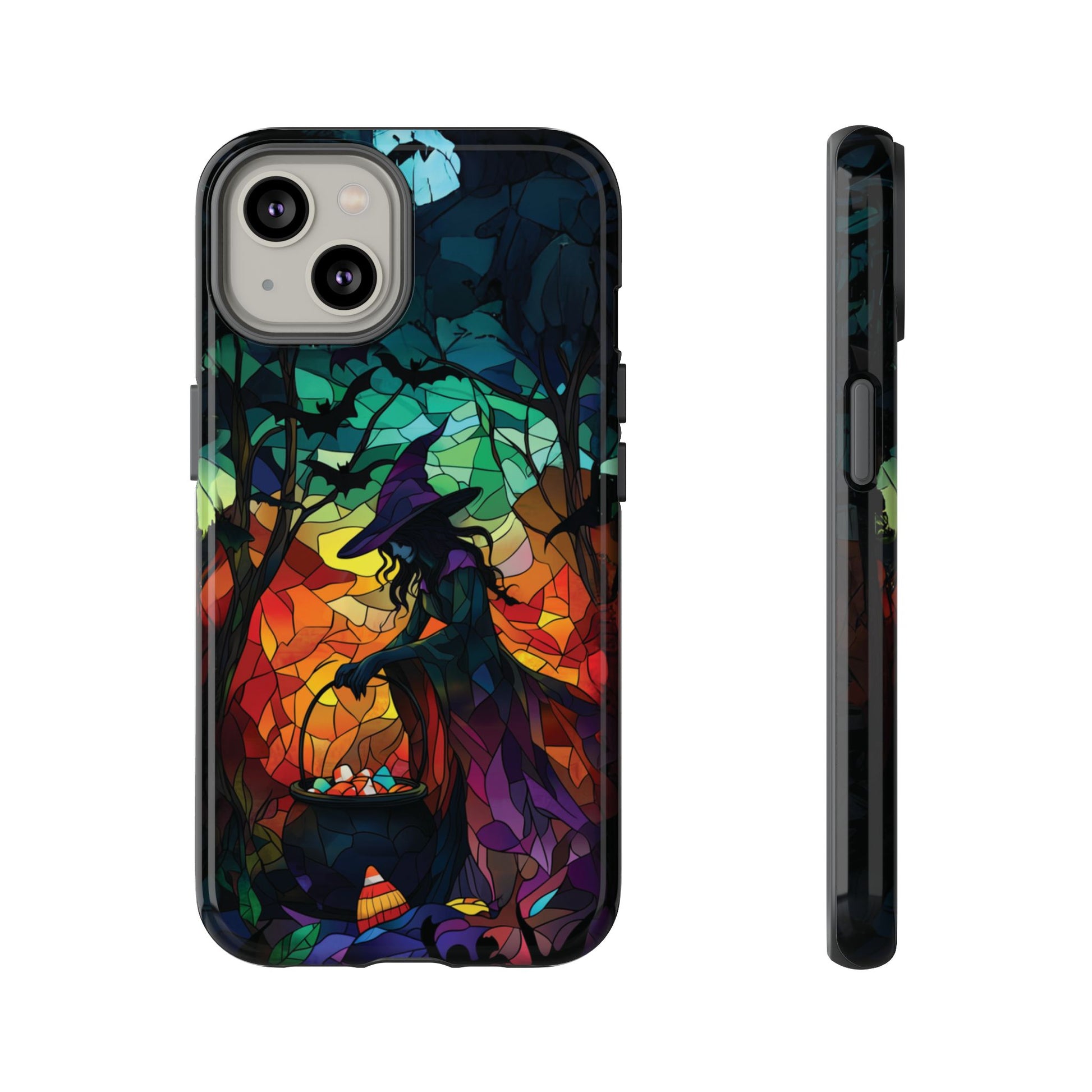 Halloween Witch Stained Glass Dark Academia Spooky Fall Witchy Pumpkin Bats Seasonal Fall Mosaic Case iPhone 13 14 15 16 Pro Max