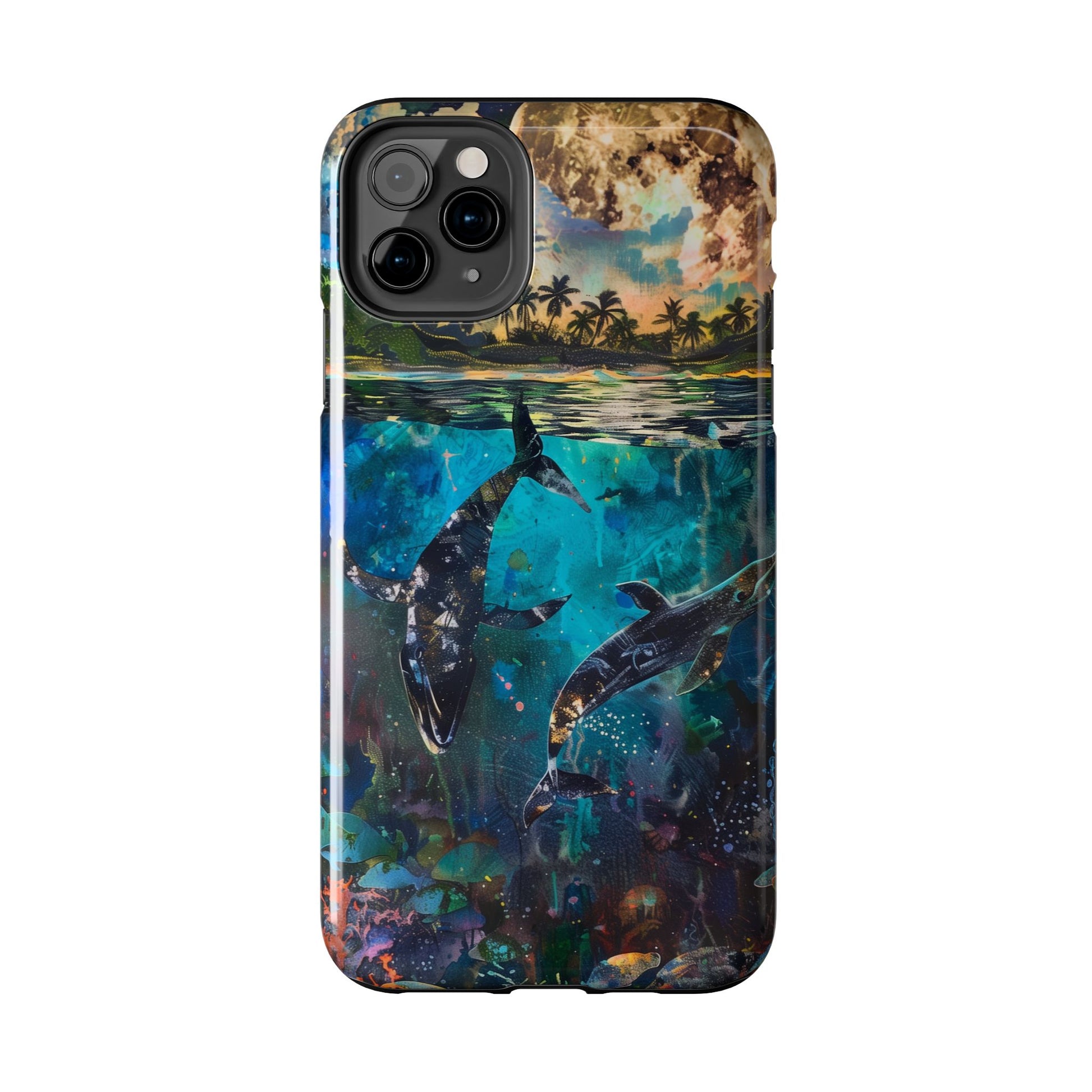Abstract Moonlit Whales Underwater Phone Case - Durable and Stunning Protective Cover