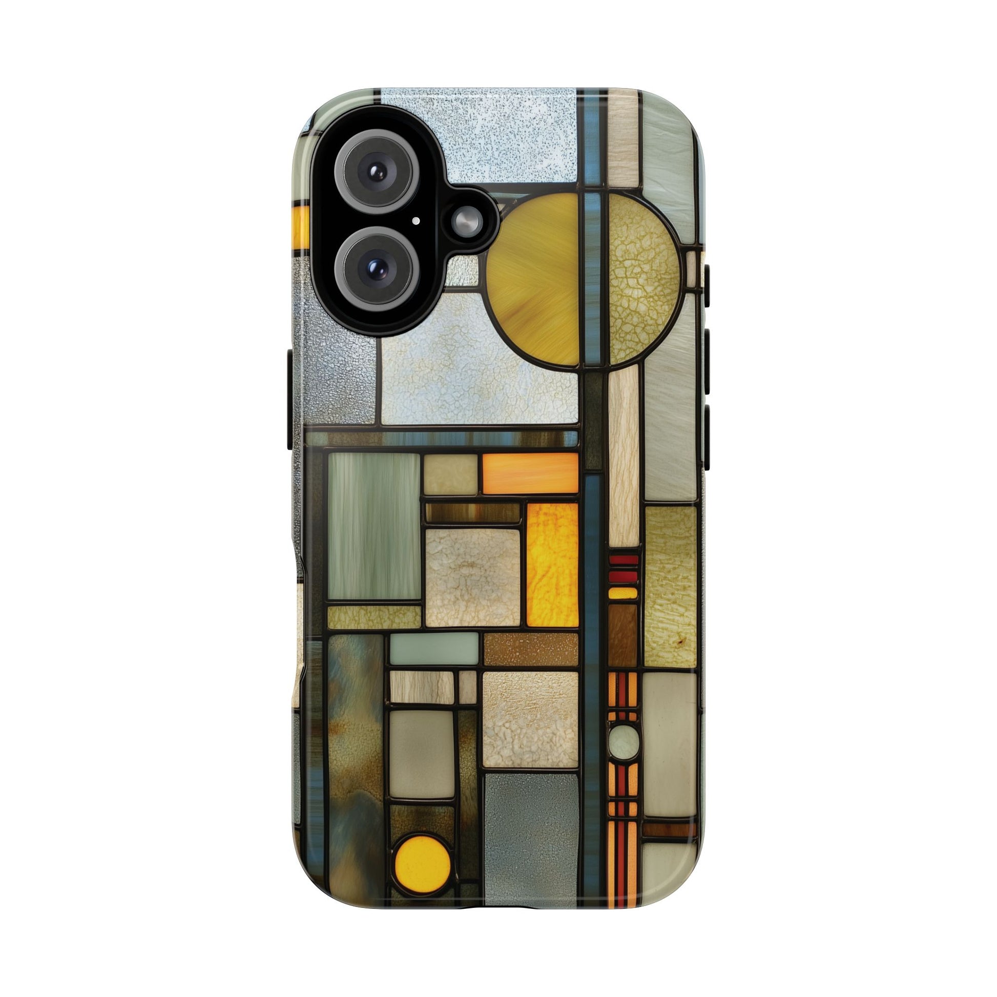 Green Art Deco Stained Glass Phone Case Frank Lloyd Wright Cottage Core Usonian Prairie Style Geometric Stylish  iPhone 14 15 16 Pro