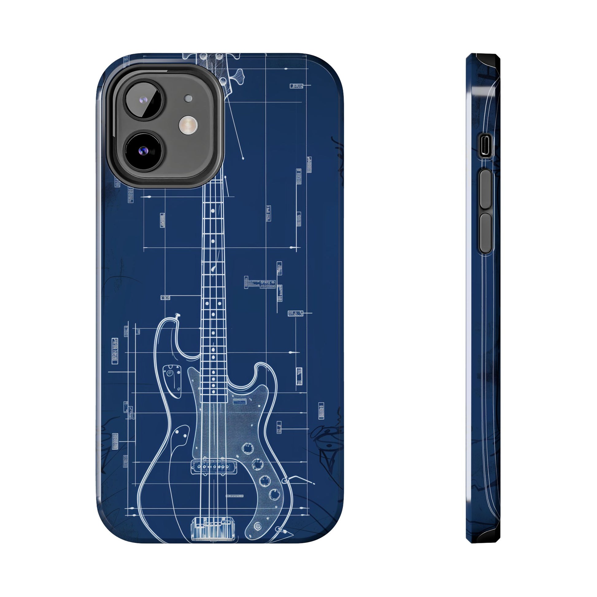 Guitar Phone Case Blueprint Schematic Vintage Custom Design Fender Gibson Rickenbacker Custom Rock Music Phone Accessories Musician Gift