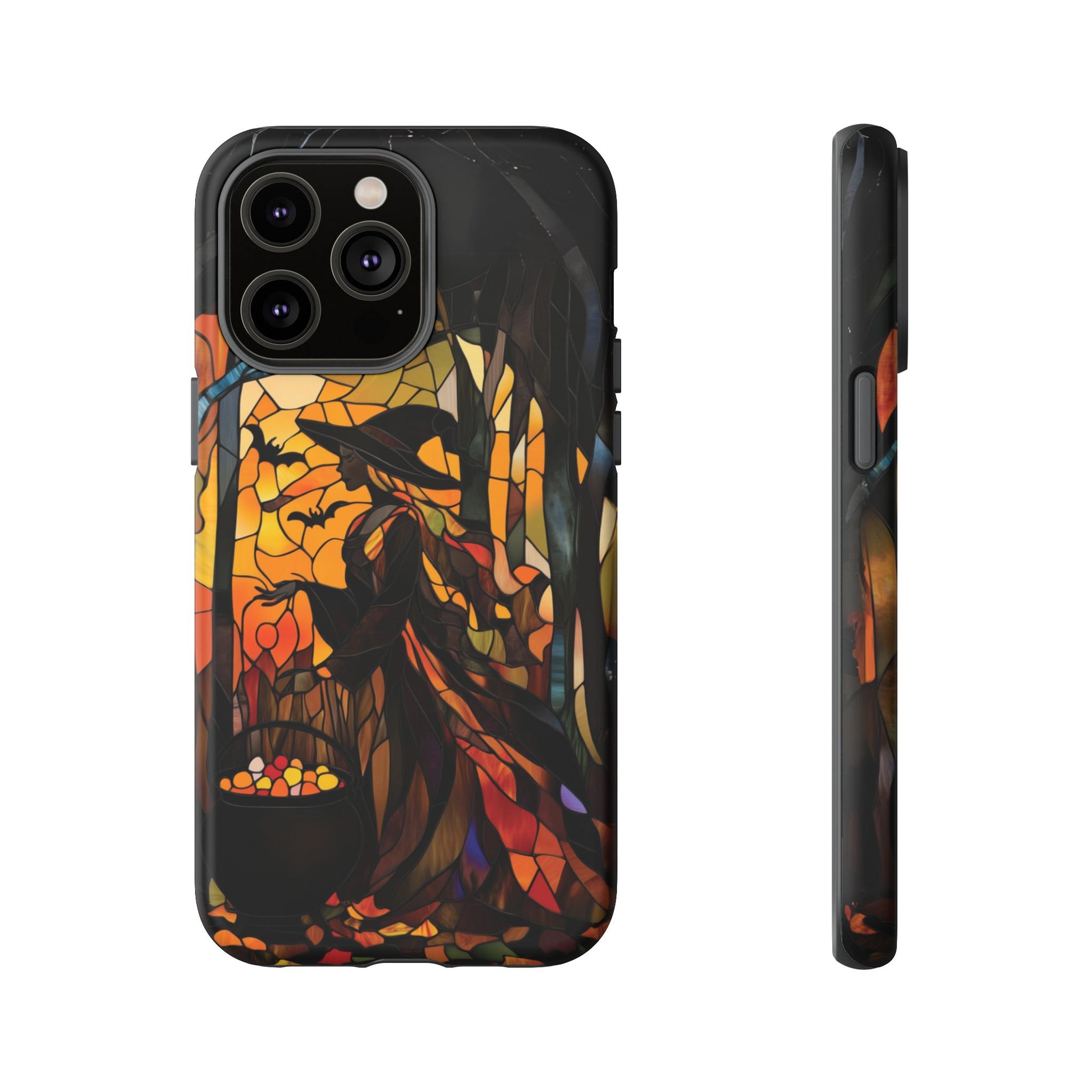 Halloween Witch Stained Glass Effect Dark Academia Spooky Fall Witchy Pumpkin Bats Seasonal Fall Mosaic Case iPhone 13 14 15 16 Pro Max