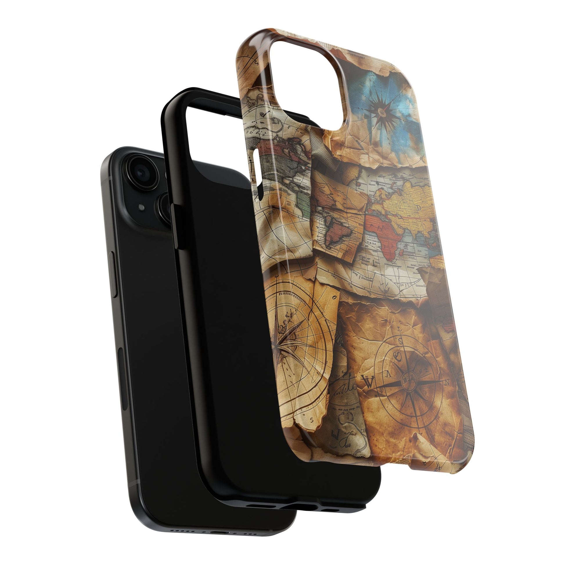 Double Layer Map Phone Case - Protective Phone Case Vintage Map Design - Durable Dual Layer Case with Map Print - Travel Inspired Phone Case
