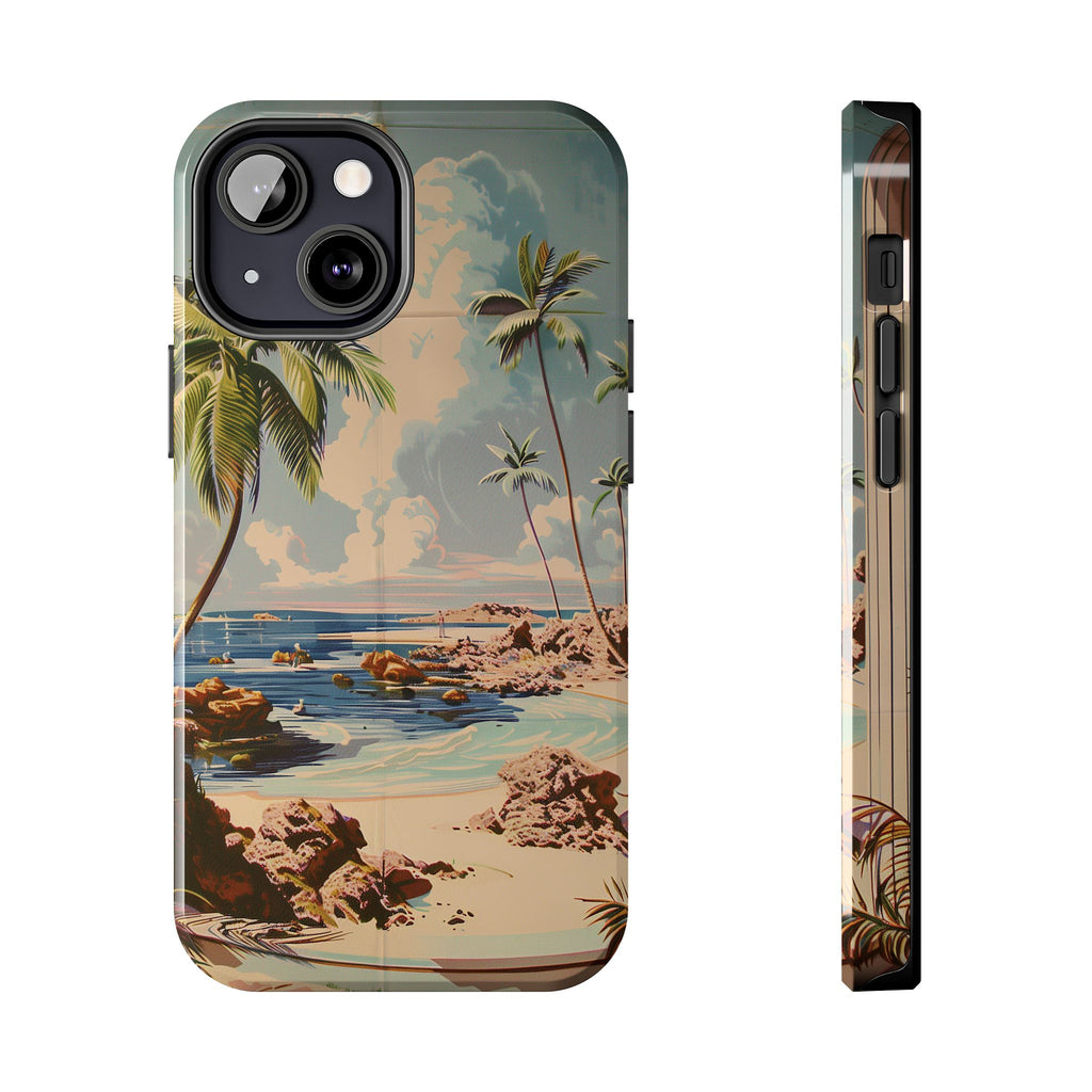 Beach Scene Phone Case Retro Vintage Tropical Ocean Summer Surfing Tiki iPhone 13 14 15 16 Pro Max Galaxy S24