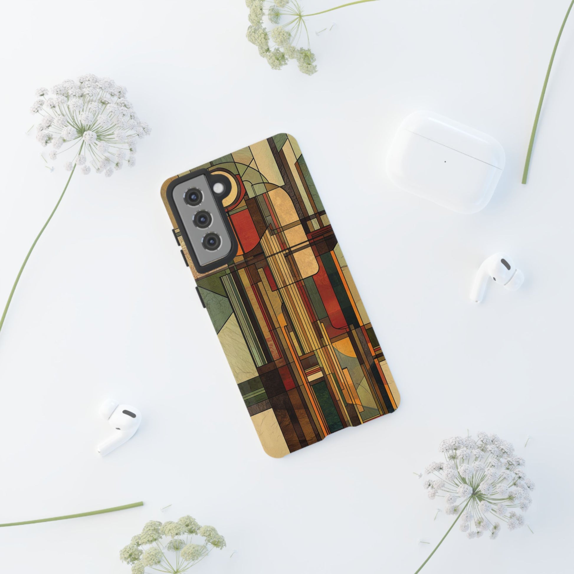 Prairie Style Frank Lloyd Wright Inspired Usonian Phone Case Geometric Stained Glass Art Deco 13 14 15 16 iPhone Pro Max Galaxy Pixel